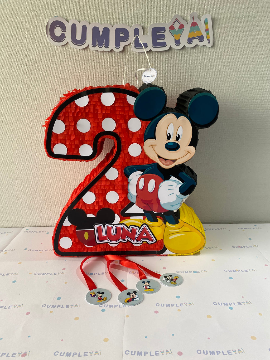 PIÑATA NUMERO 2 CON MICKEY MOUSE 40CM PREMIUM