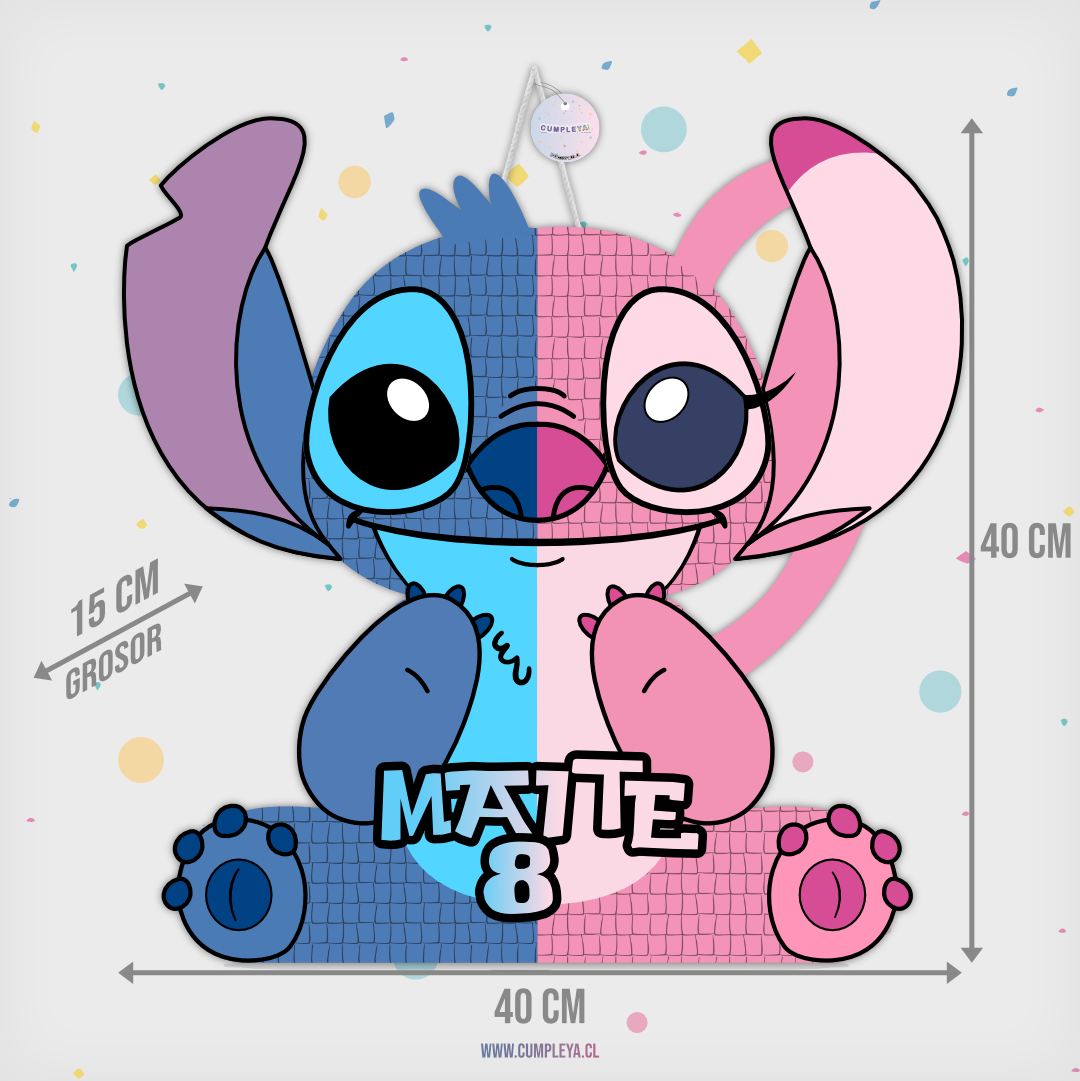 PIÑATA STITCH Y ÁNGELA MANOS ARRIBA 40CM PREMIUM