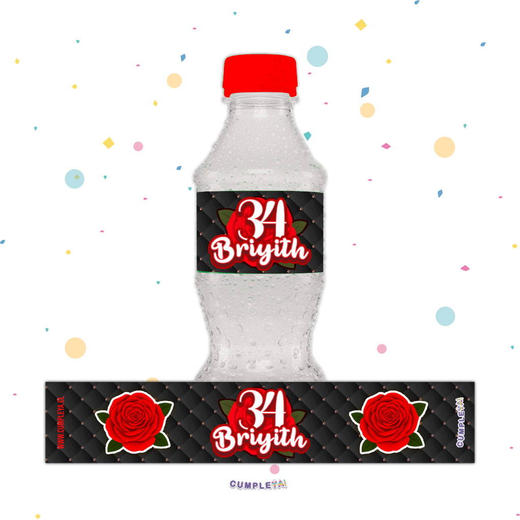 STICKER FLORES NEGRAS Y ROJAS PARA BOTELLA 250ML 18X3, 5CM SET 12U TEMÁTICO