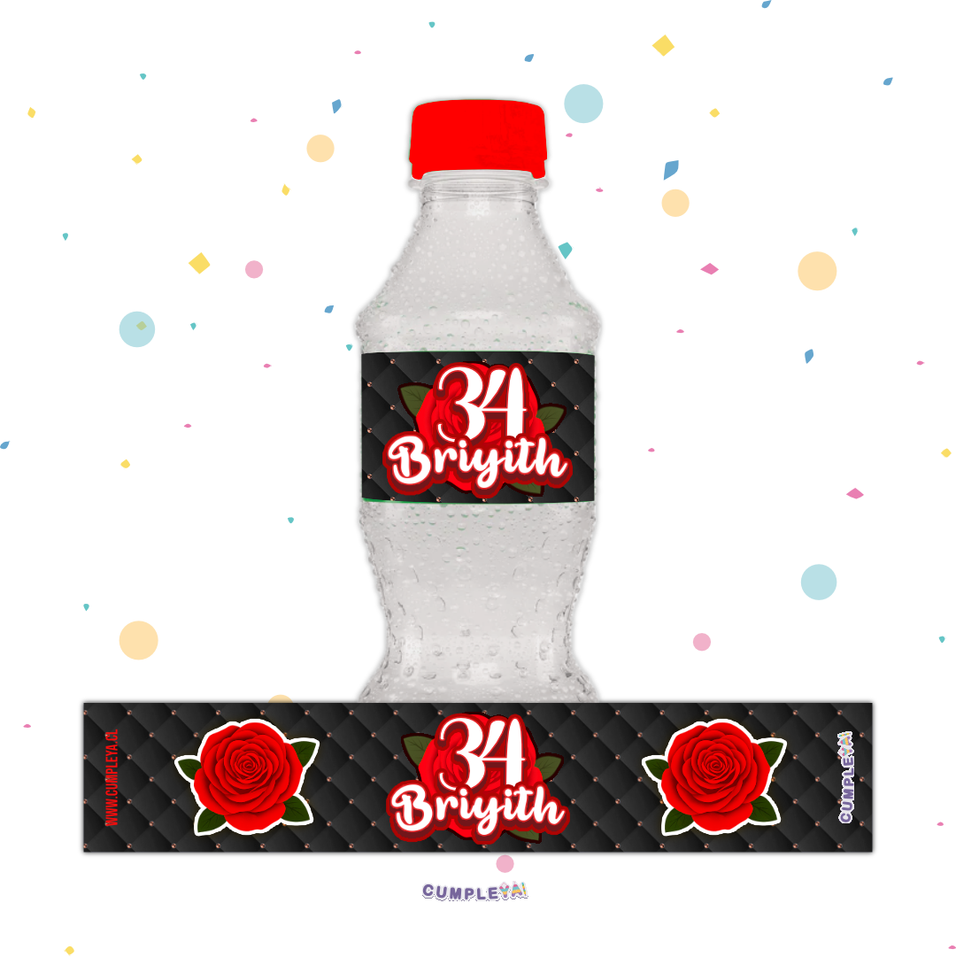 STICKER FLORES NEGRAS Y ROJAS PARA BOTELLA 250ML 18X3, 5CM SET 12U TEMÁTICO