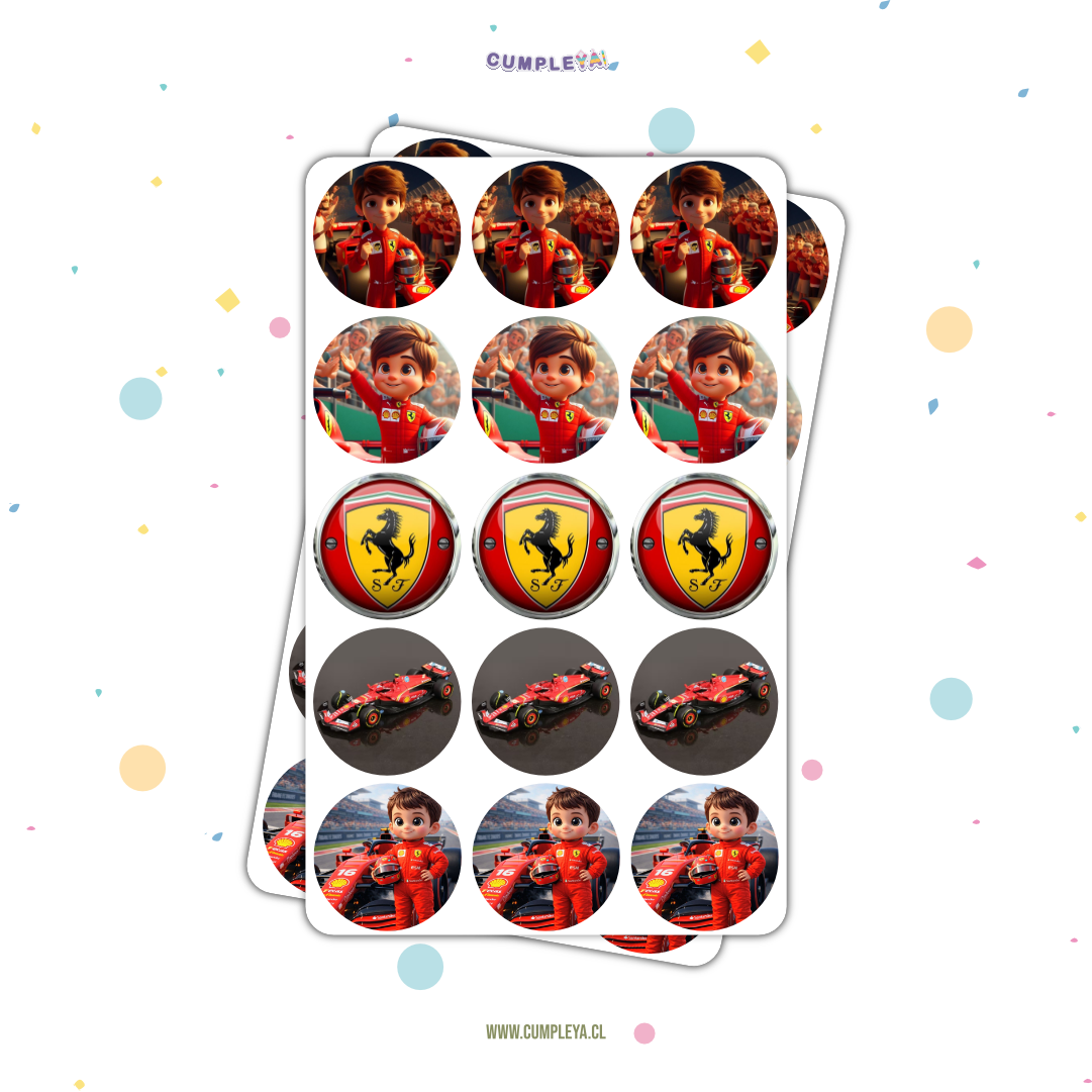 30 STICKER CIRCULARES 5 X 5 CM FERRARI