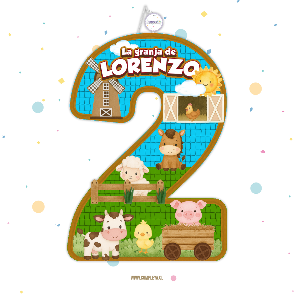 PIÑATA NUMERO 2 ANIMALITOS DE LA GRANJA 40CM PREMIUM