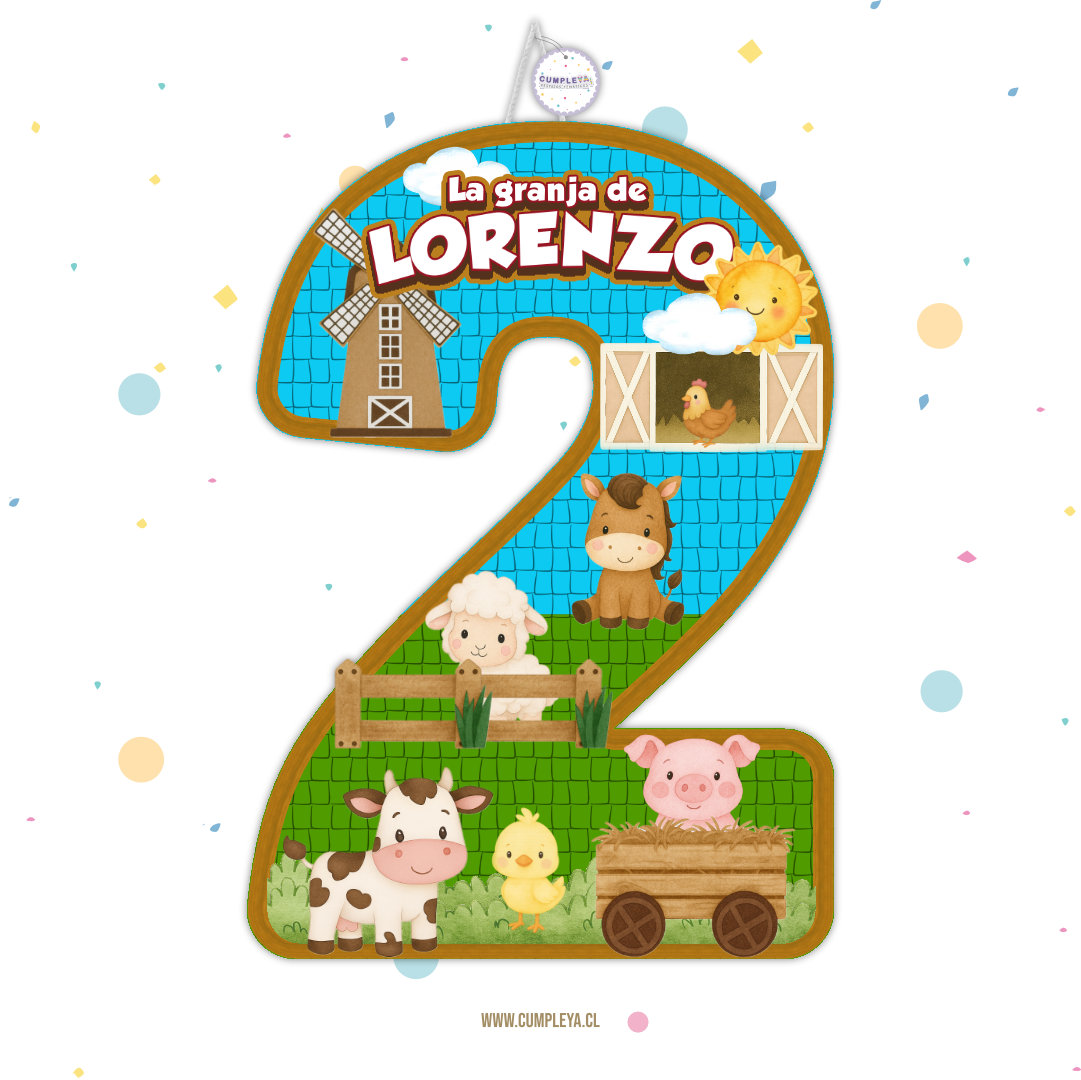 PIÑATA NUMERO 2 ANIMALITOS DE LA GRANJA 40CM PREMIUM
