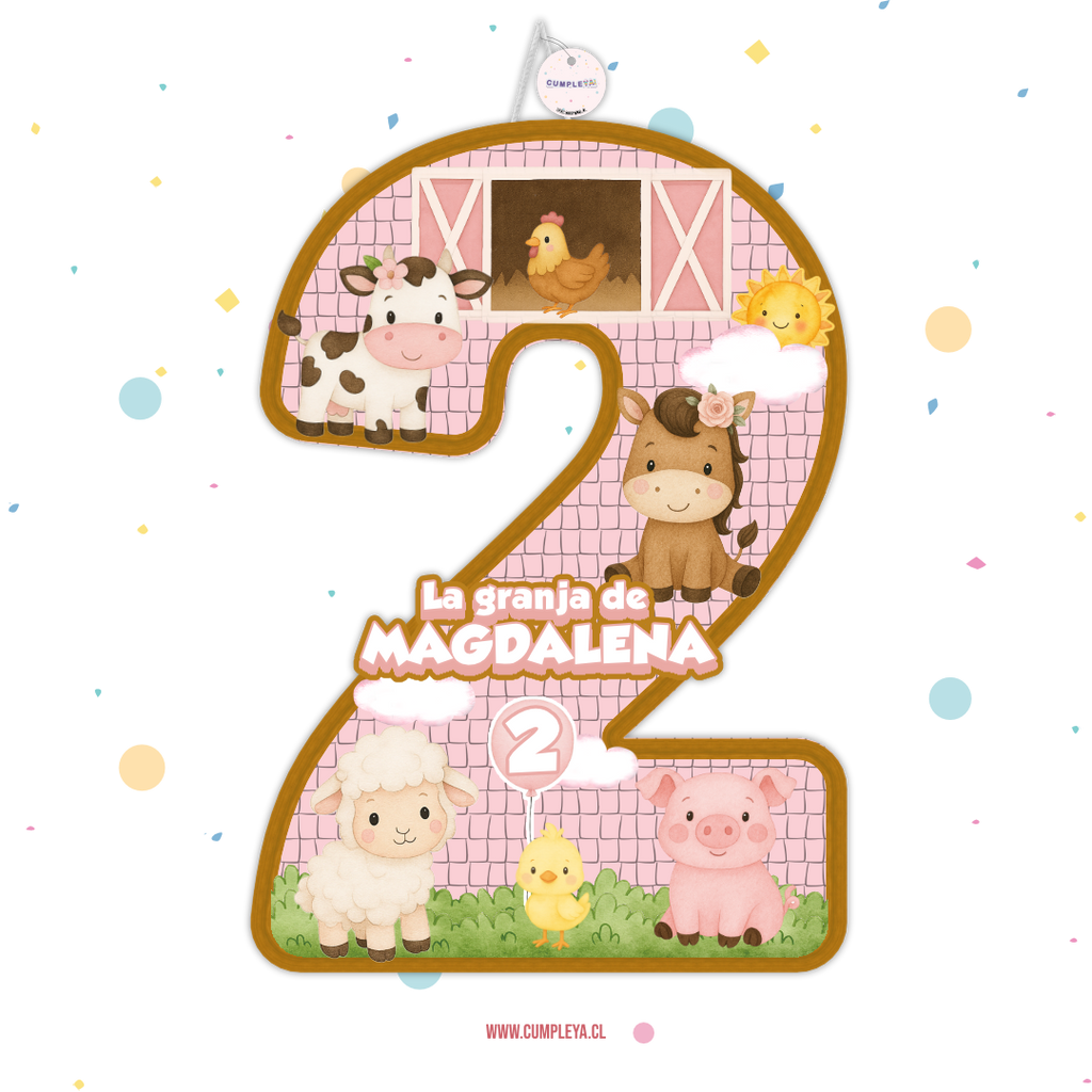 PIÑATA NUMERO 2 ANIMALITOS DE LA GRANJA 40CM PREMIUM
