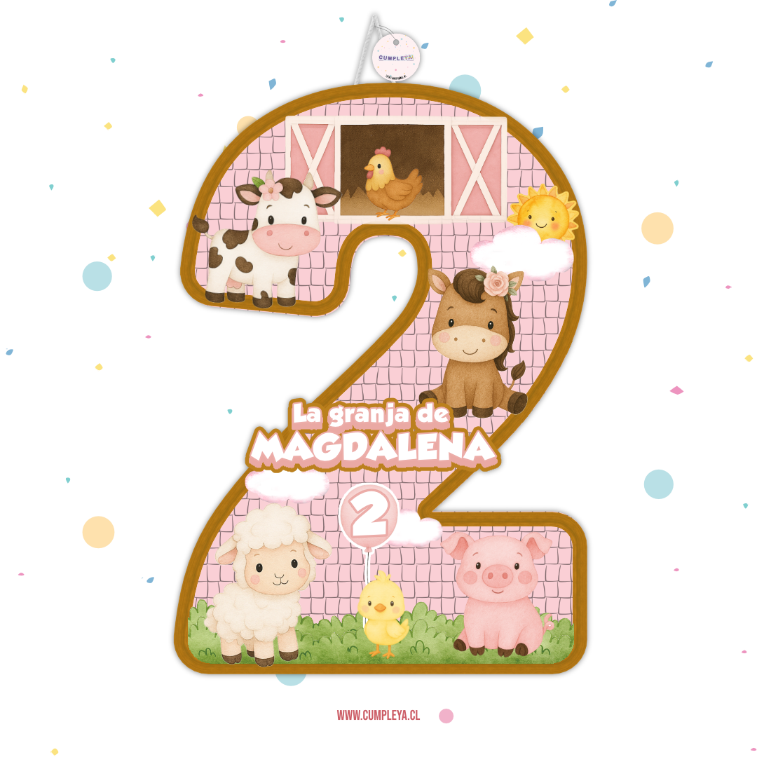 PIÑATA NUMERO 2 ANIMALITOS DE LA GRANJA 40CM PREMIUM