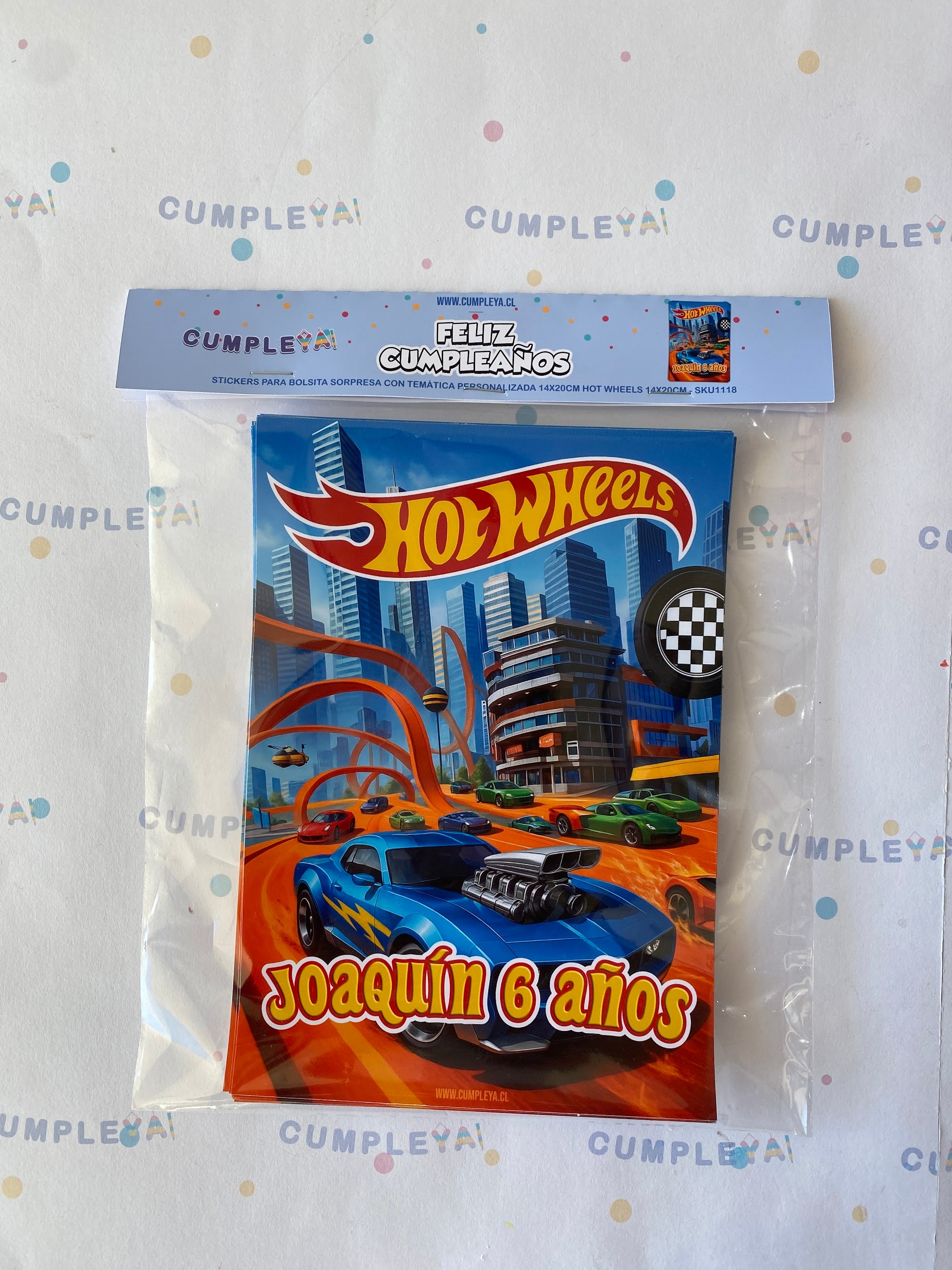 STICKER HOT WHEELS PARA BOLSA SORPRESA 14X20CM TEMÁTICO