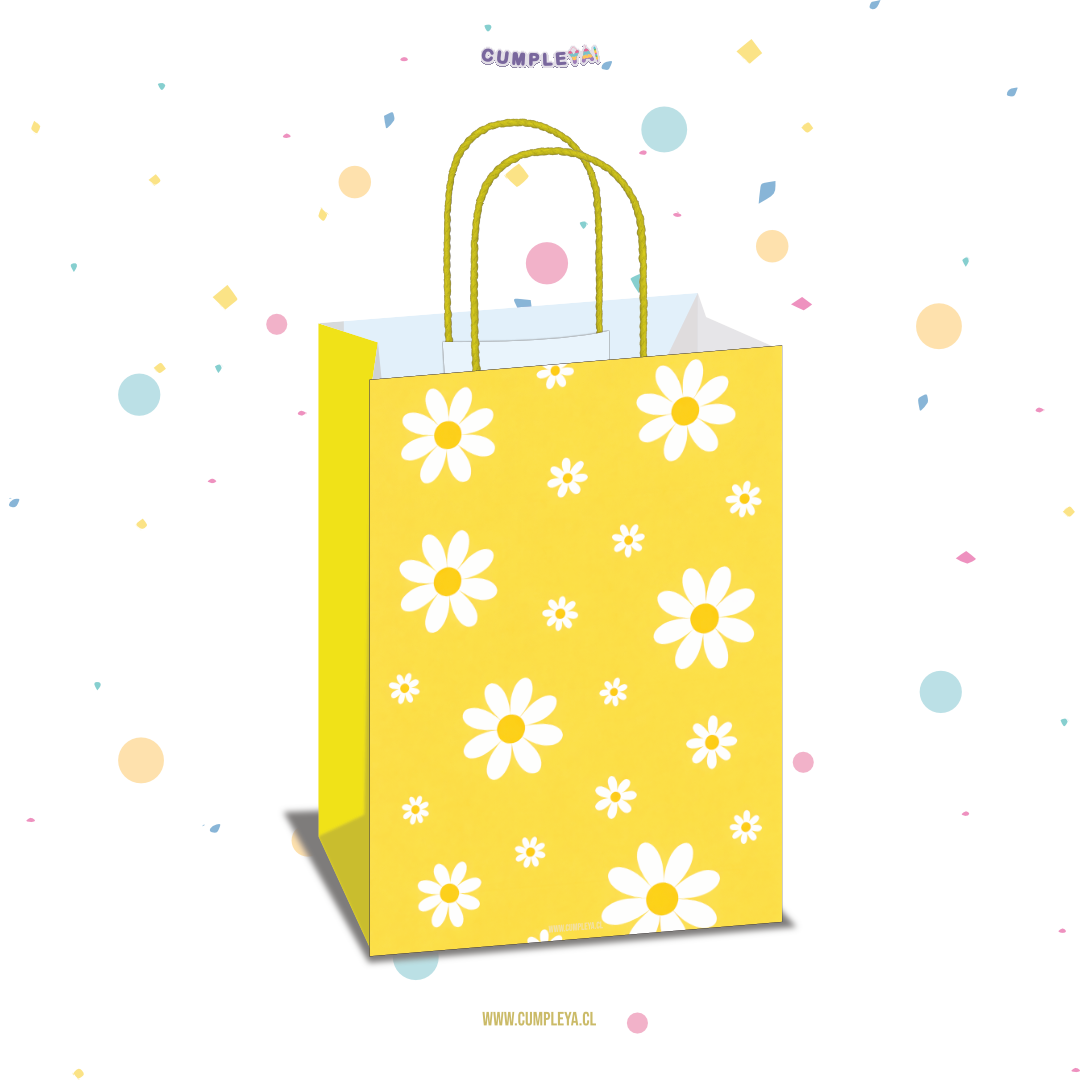 BOLSA SORPRESA 16 × 21 × 8 CM MARGARITAS FONDO AMARILLO