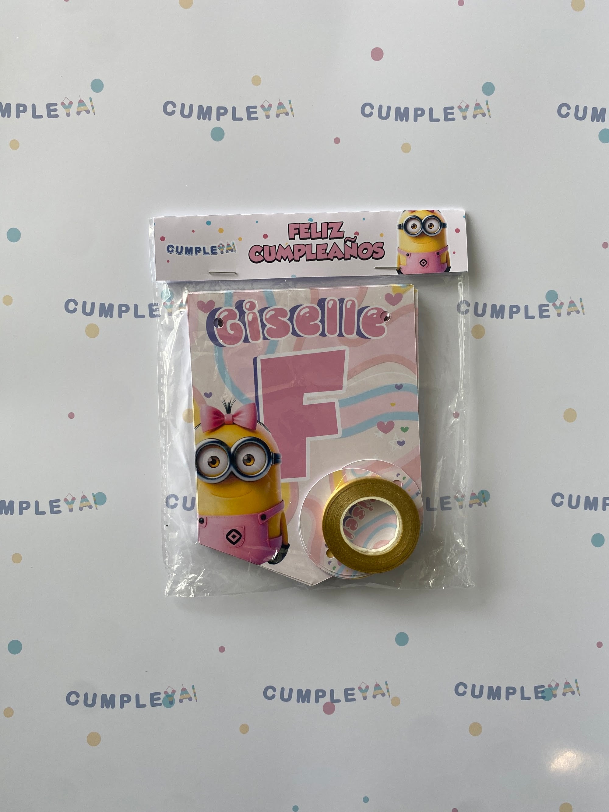 BANDERIN MINIONS NIÑA FELIZ CUMPLEAÑOS 11X14CM 15U TEMÁTICO