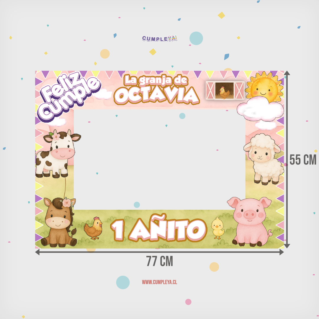 CUADRO SELFIE GRANJITA ROSADA ANIMALITOS 77X55CM