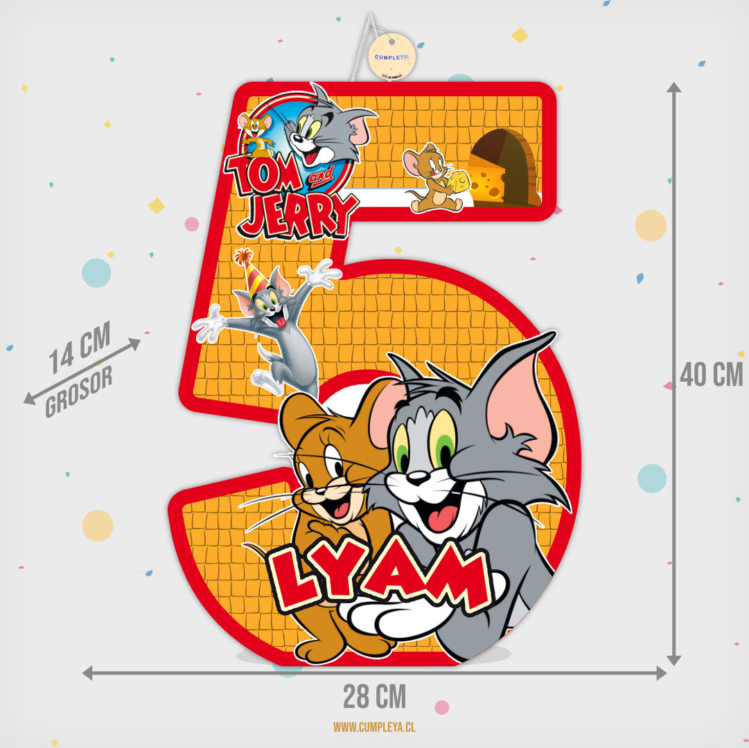 PIÑATA NUMERO 5 CON TOM Y JERRY 40CM PREMIUM