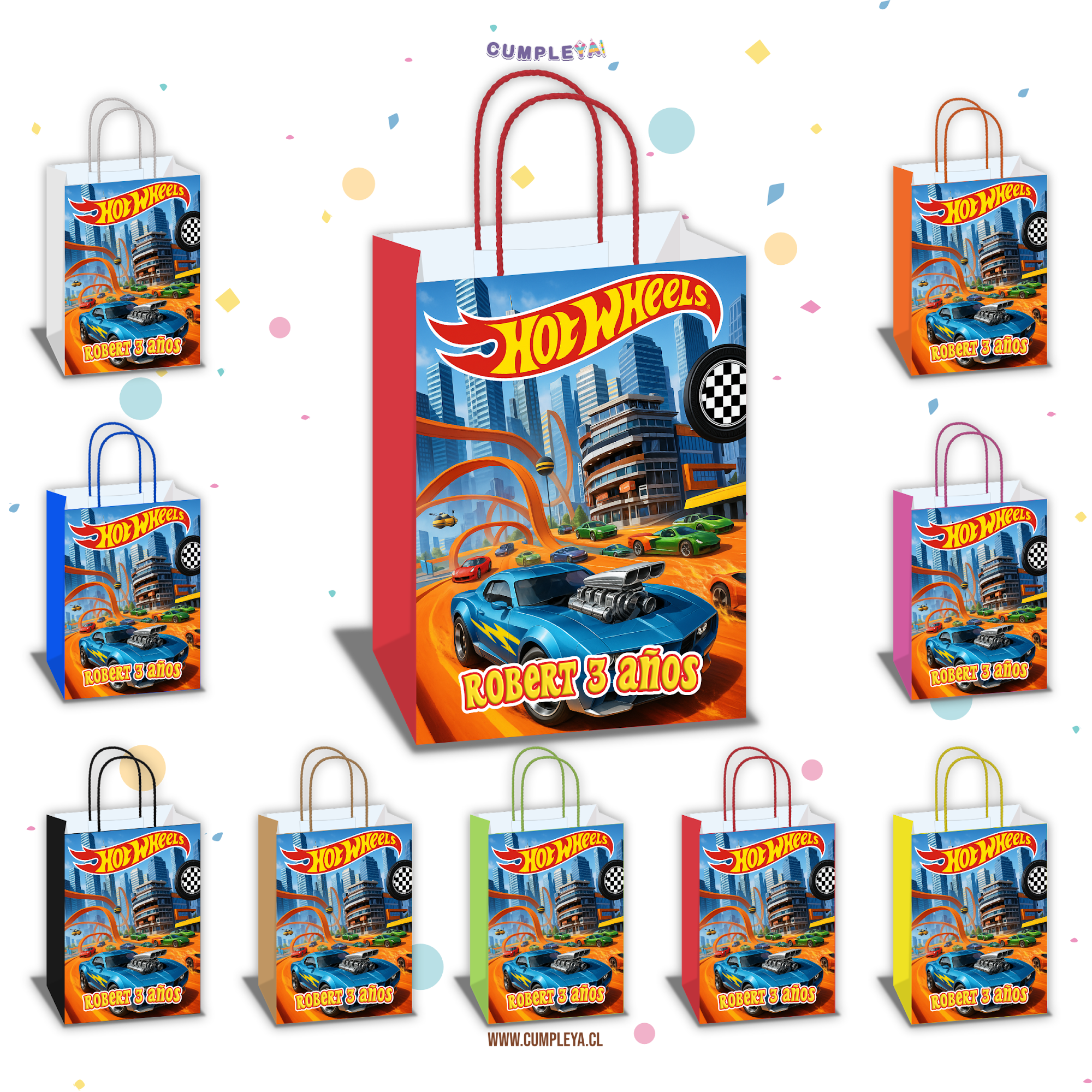 BOLSA SORPRESA HOT WHEELS PERSONALIZADO 16X21X8CM