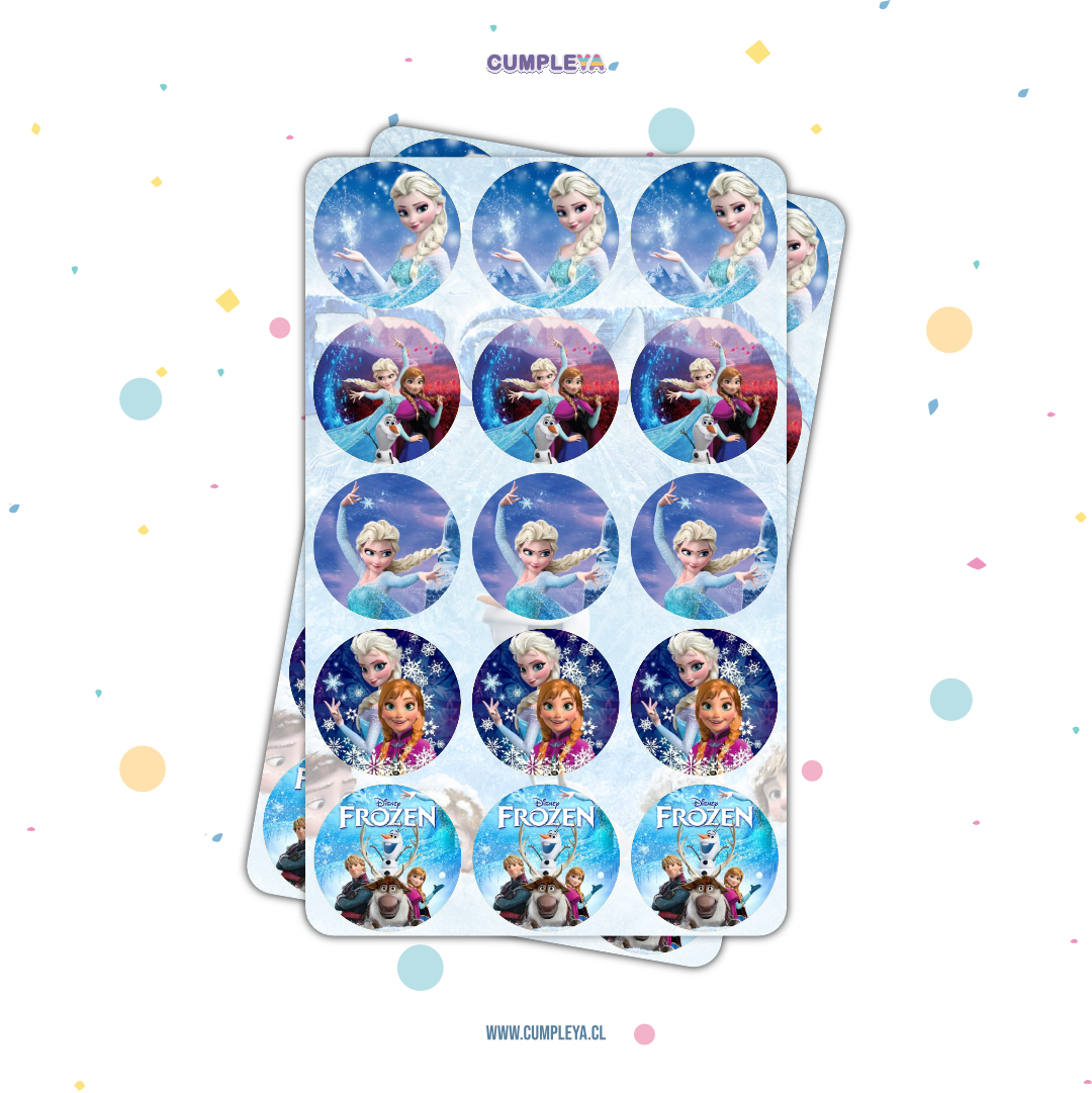 30 STICKER CIRCULARES 5 X 5 CM FROZEN