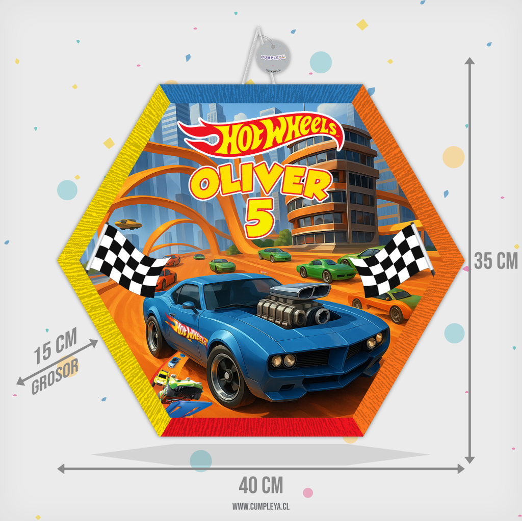 PIÑATA HOT WHEELS HEXAGONAL EXPRÉS 40CM