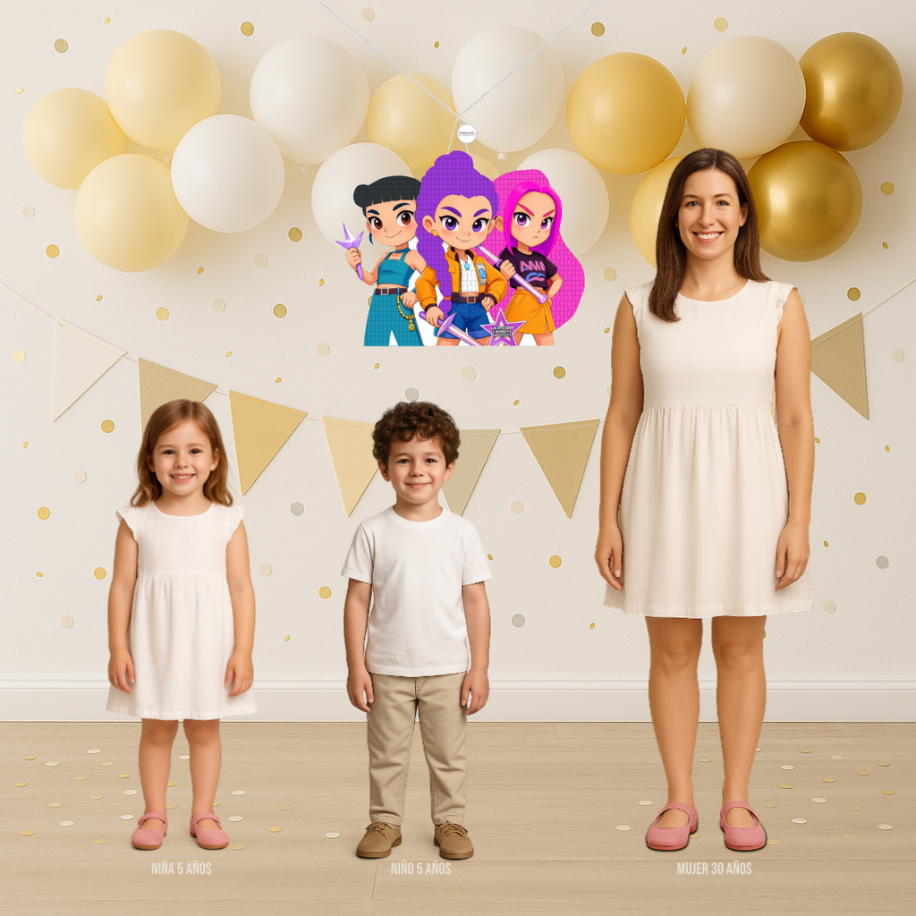 PIÑATA 3 GUERRERAS KPOP RUMI, ZOEY Y MIRA 60CM PREMIUM