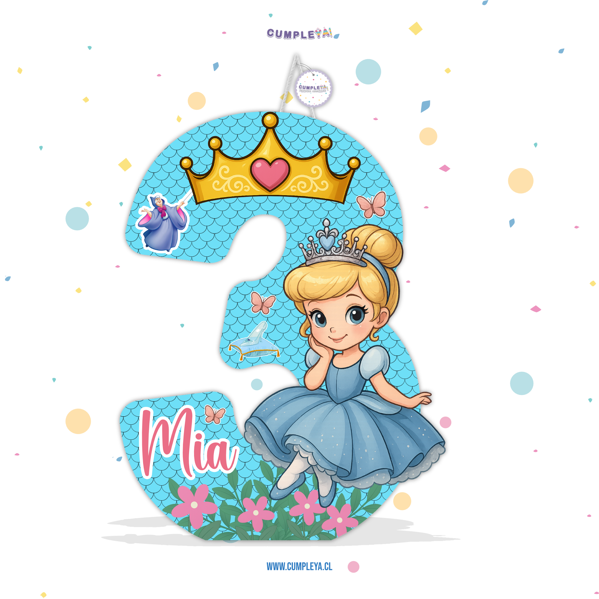PIÑATA NUMERO 3 CENICIENTA BEBE 60CM PREMIUM