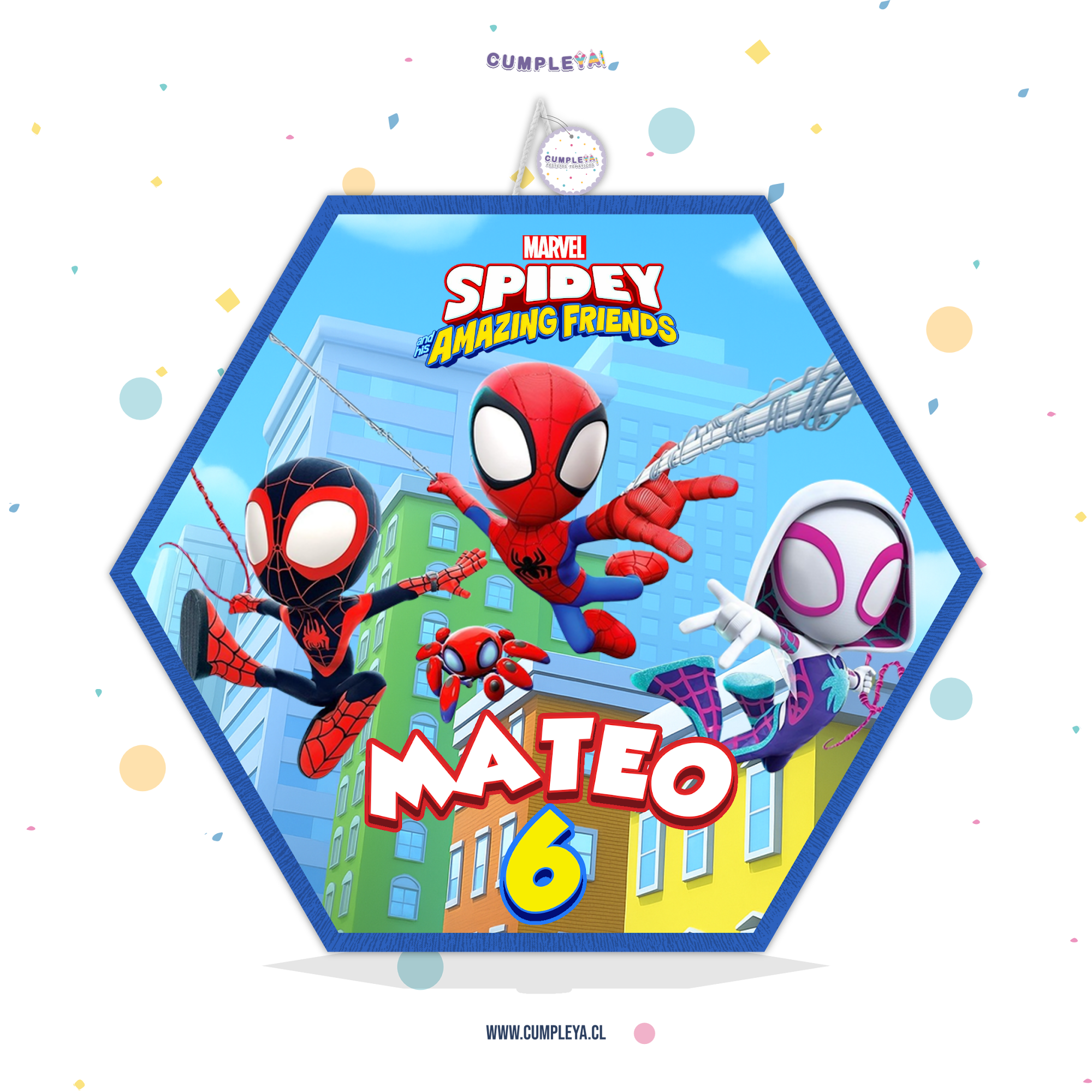 PIÑATA SPIDEY Y SUS AMIGOS HEXAGONAL EXPRÉS 40CM