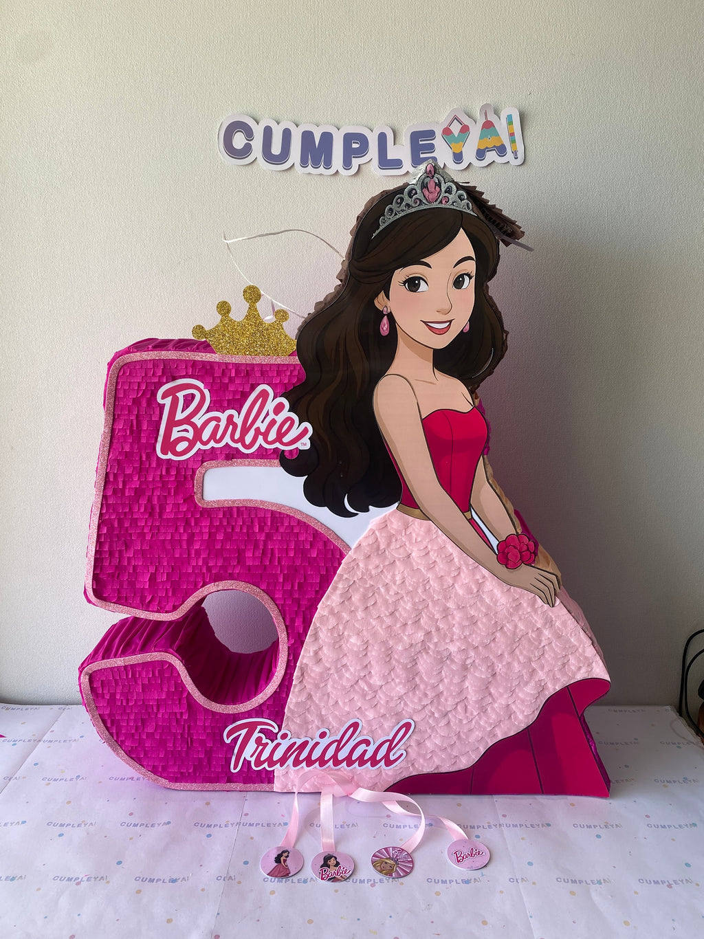 PIÑATA BARBIE CON NUMERO 5 60CM PREMIUM