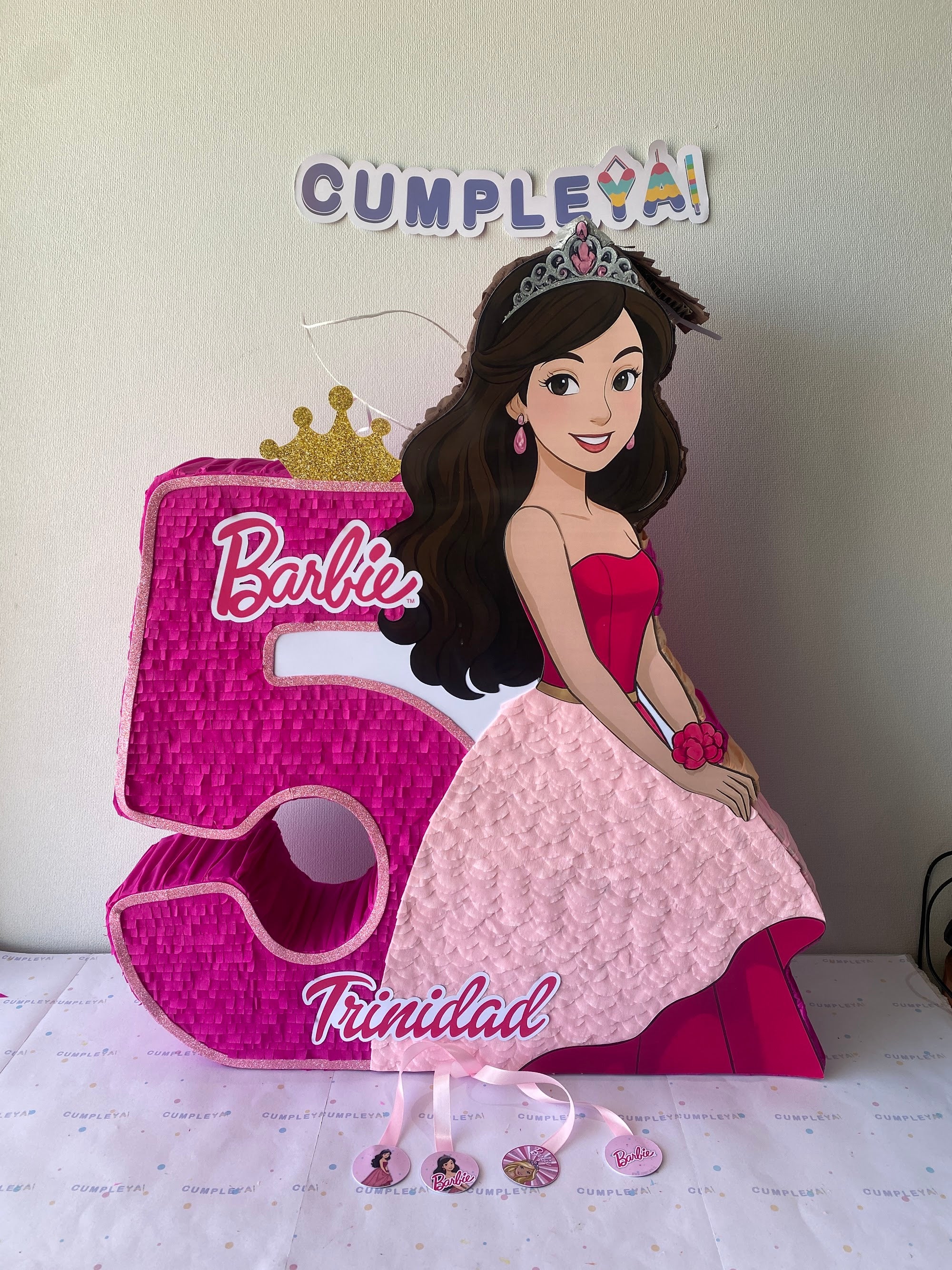 PIÑATA BARBIE CON NUMERO 5 60CM PREMIUM