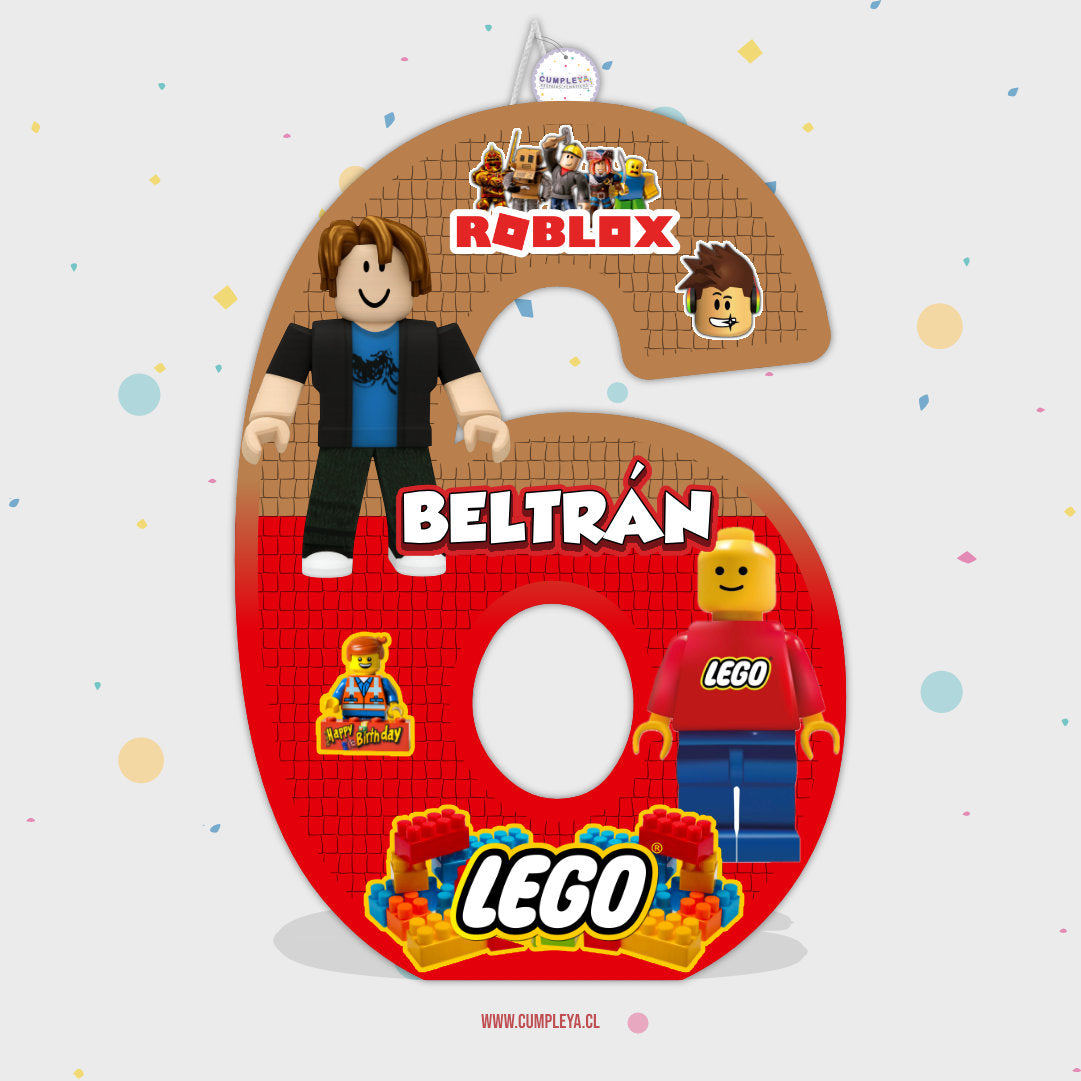 PIÑATA NUMERO 6 DE ROBLOX Y LEGO 60CM PREMIUM