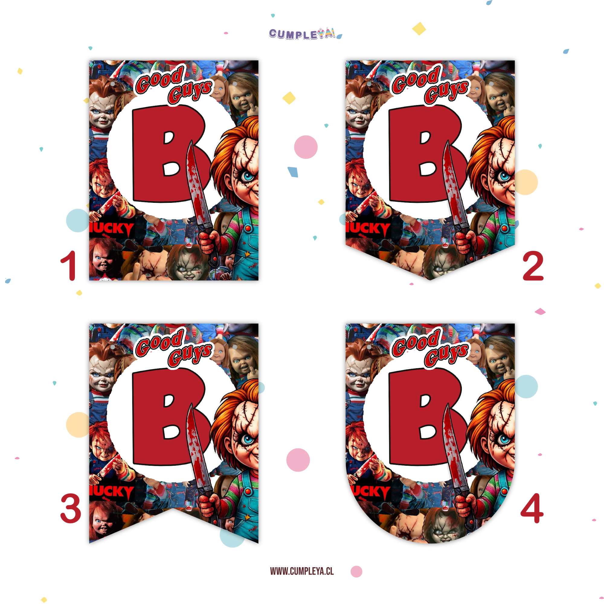 BANDERIN CHUKY POR LETRA 11X14CM