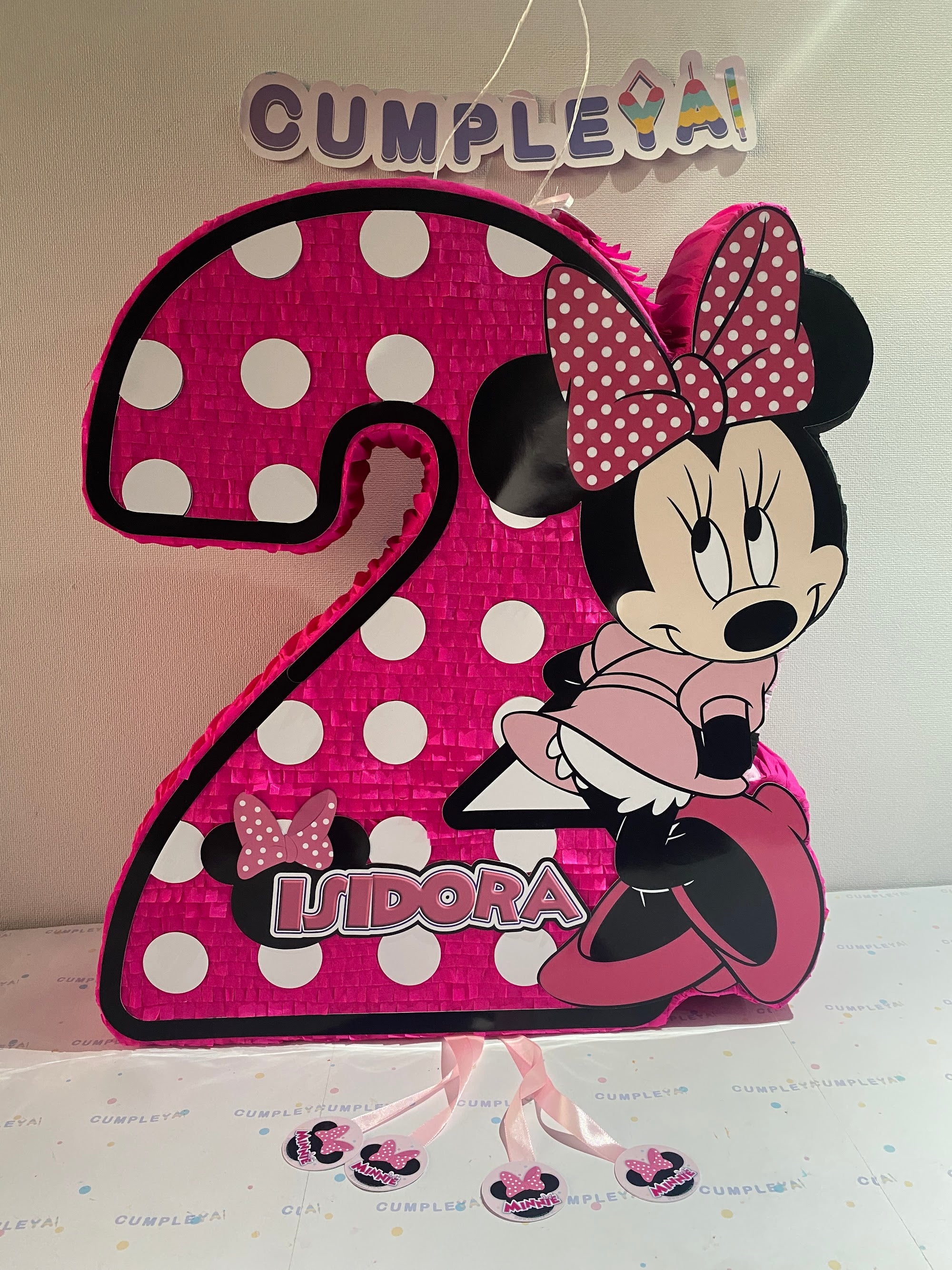 PIÑATA MINNIE NUMERO 2 ROSADA 60CM PREMIUM