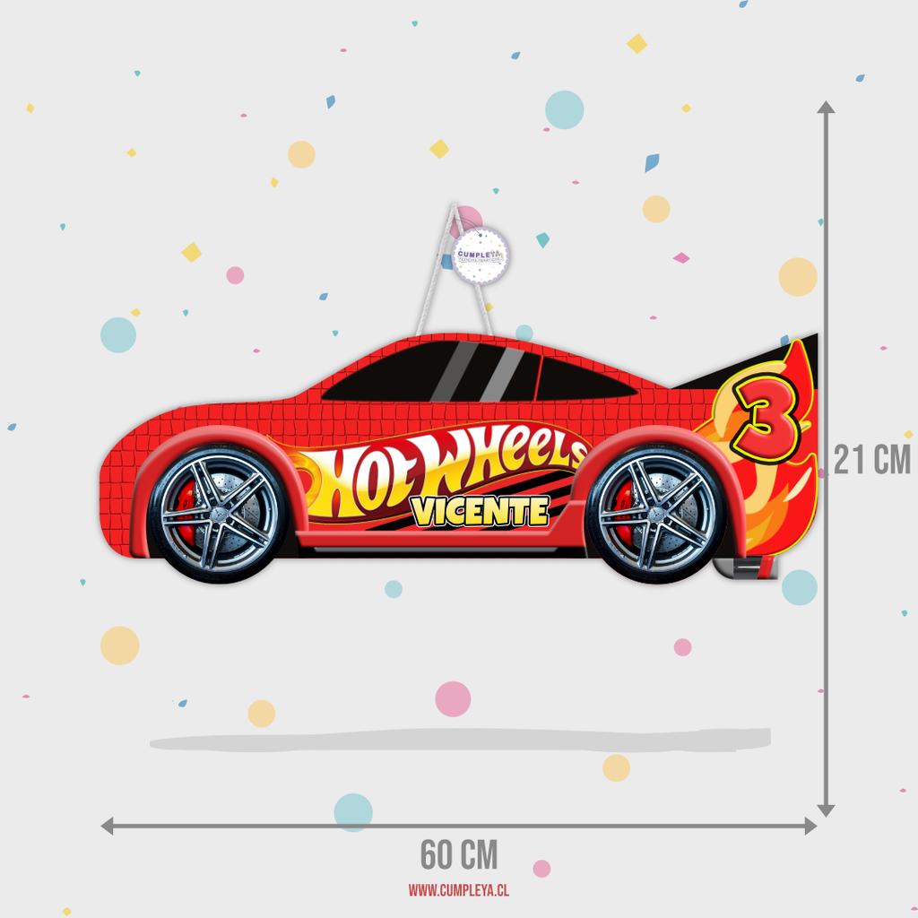 PIÑATA AUTO ROJO HOT WHEELS 60CM PREMIUM