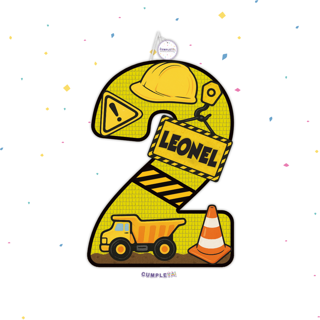 PIÑATA NUMERO 2 CAMION DE CONSTRUCCION 60CM PREMIUM