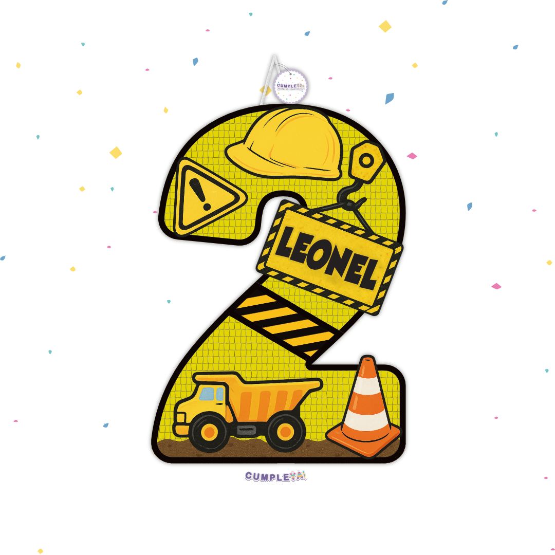 PIÑATA NUMERO 2 CAMION DE CONSTRUCCION 60CM PREMIUM