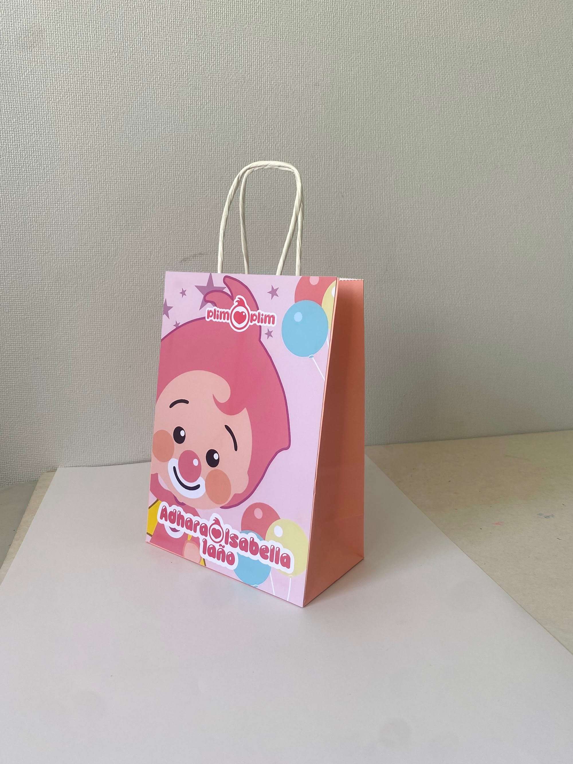 BOLSA SORPRESA PLIM PLIM ROSADO PERSONALIZADA 16X21X8CM