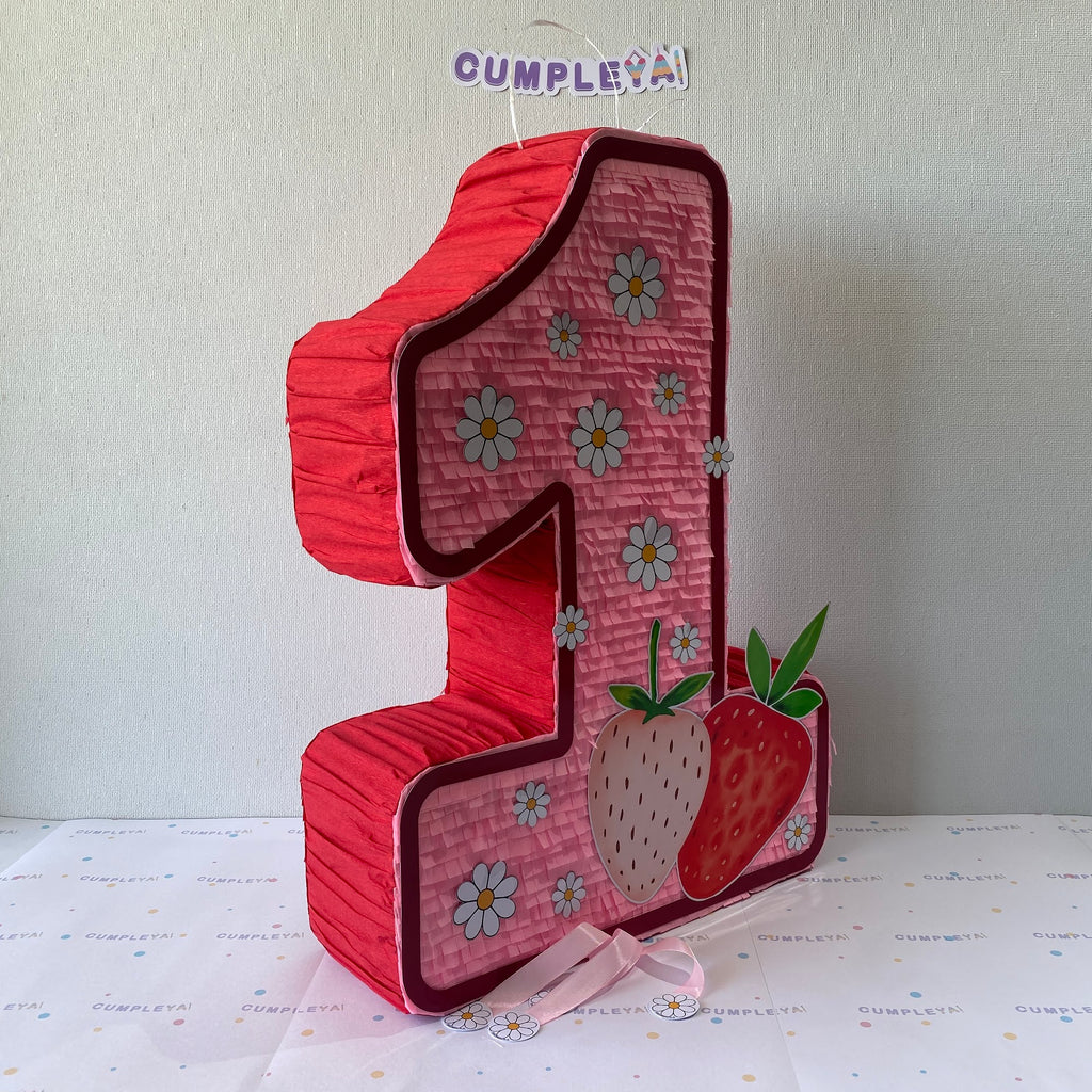 PIÑATA FRUTILLAS Y FLORES 60CM PREMIUM
