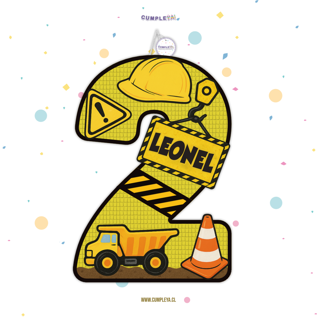 PIÑATA NUMERO 2 CAMION DE CONSTRUCCION 40CM PREMIUM