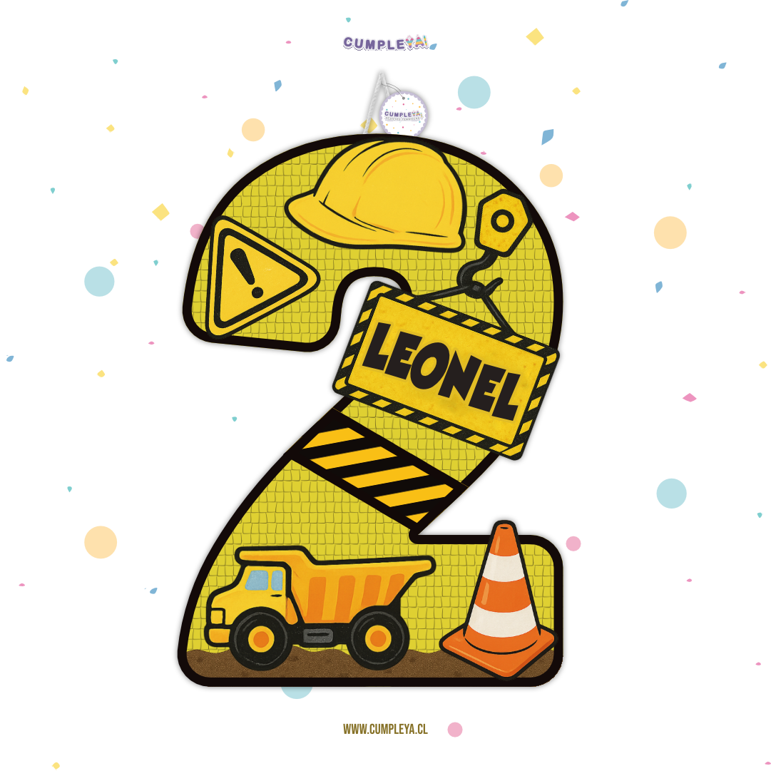 PIÑATA NUMERO 2 CAMION DE CONSTRUCCION 40CM PREMIUM