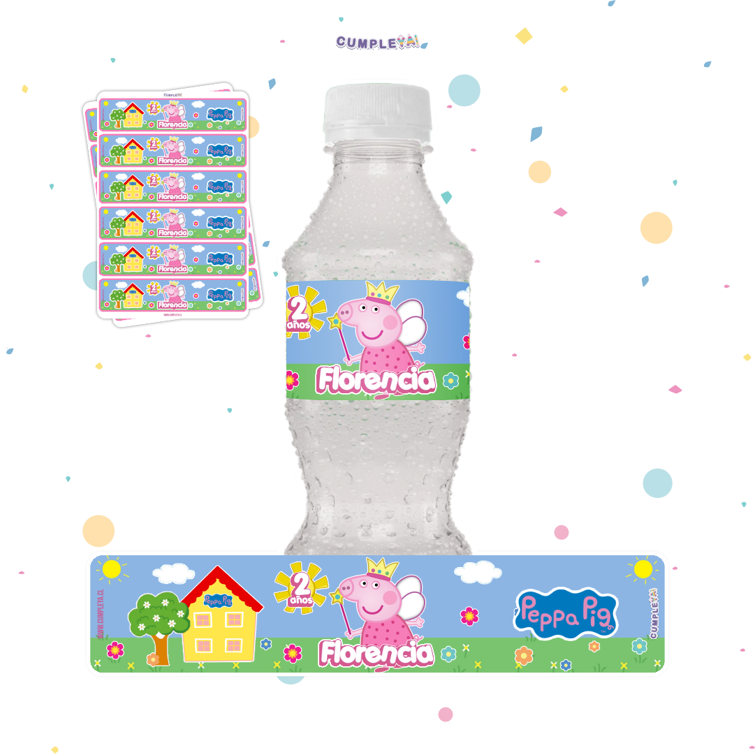 STICKER PARA BOTELLA 12 U PEPPA PIG HADA