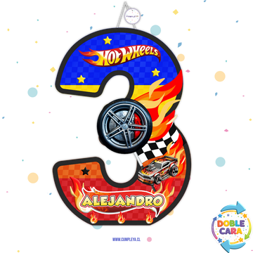 PIÑATA 40 CM HOT WHEELS NUMEROS 3