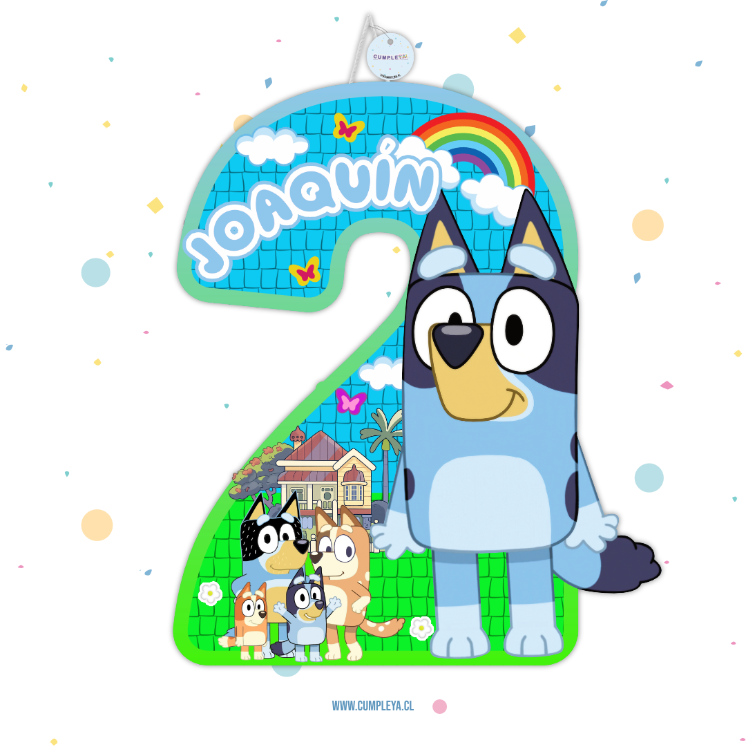 PIÑATA NUMERO 2 CON BLUEY 40CM PREMIUM
