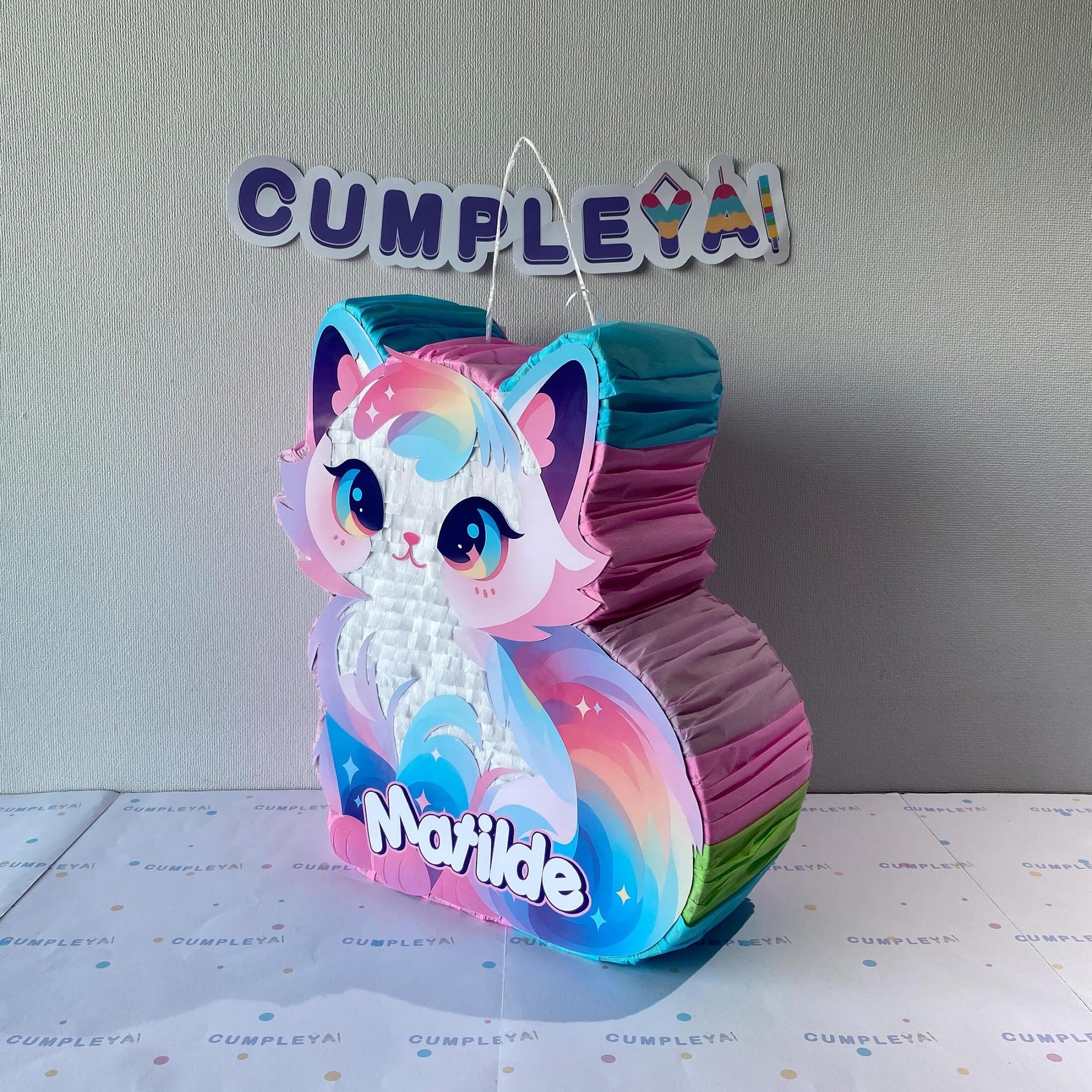 PIÑATA GATITO ARCOIRIS 40CM PREMIUM