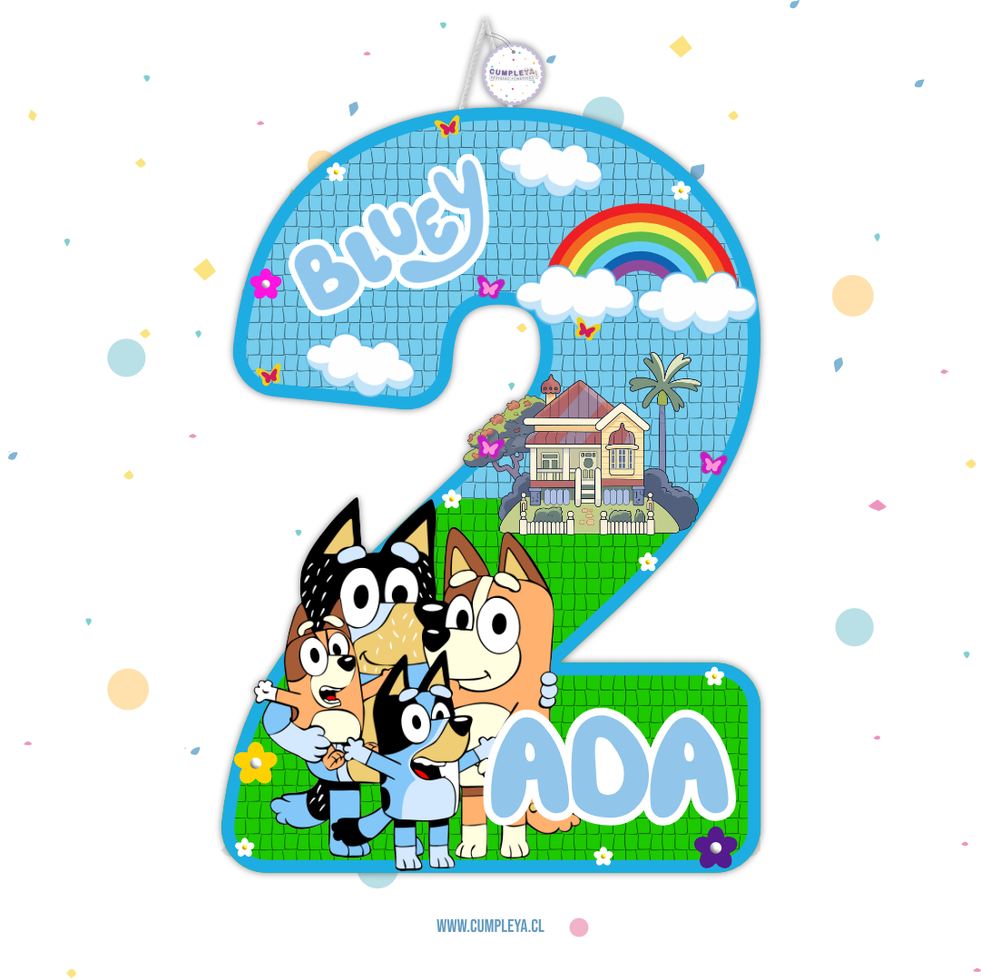 PIÑATA NUMERO 2 BLUEY 60CM PREMIUM