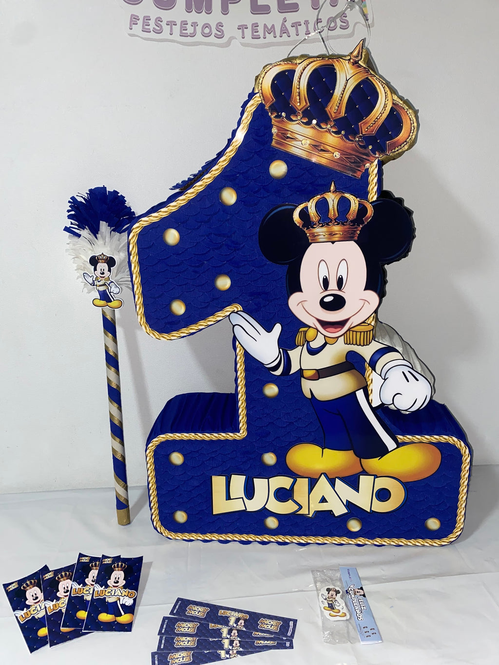 PIÑATA NUMERO 1 MICKEY REY AZUL 60CM PREMIUM