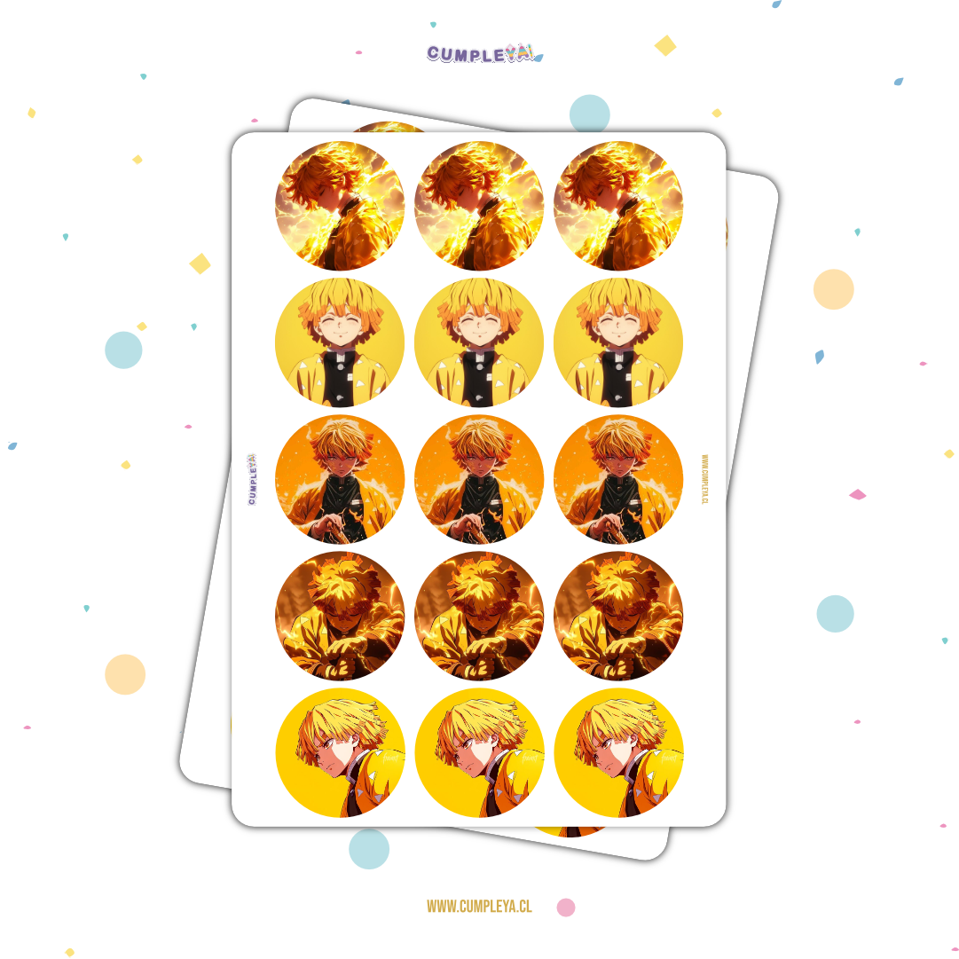 30 STICKER CIRCULARES 5 X 5 CM ZENITSU AGATSUMA