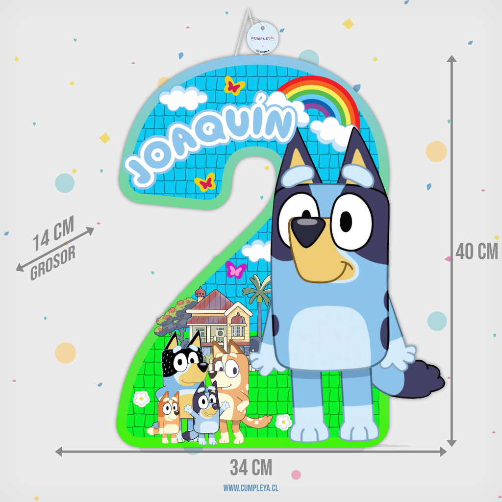 PIÑATA NUMERO 2 CON BLUEY 40CM PREMIUM