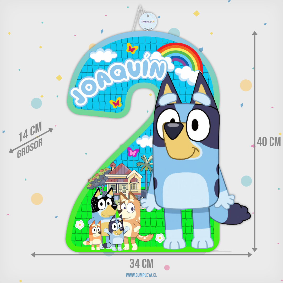 PIÑATA NUMERO 2 CON BLUEY 40CM PREMIUM