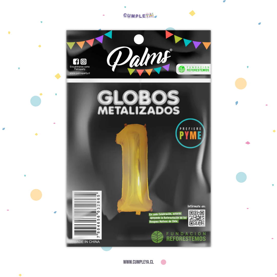 GLOBO NUMERO 1 80CM DORADO METALIZADO