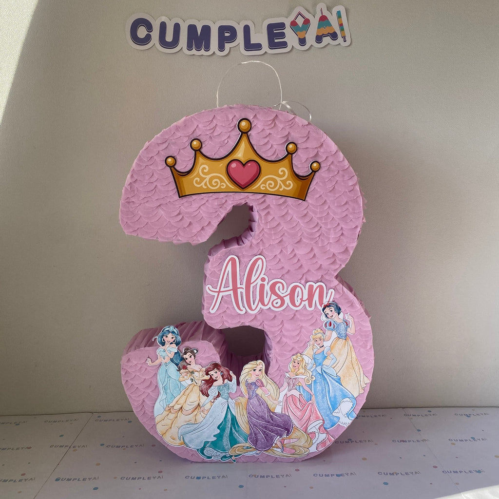 PIÑATA NUMERO 3 DE PRINCESAS DE DINSEY 60CM PREMIUM