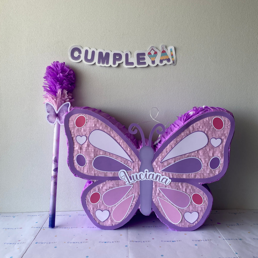 PIÑATA MARIPOSA MORADA ROSADA Y BLANCO 60CM PREMIUM