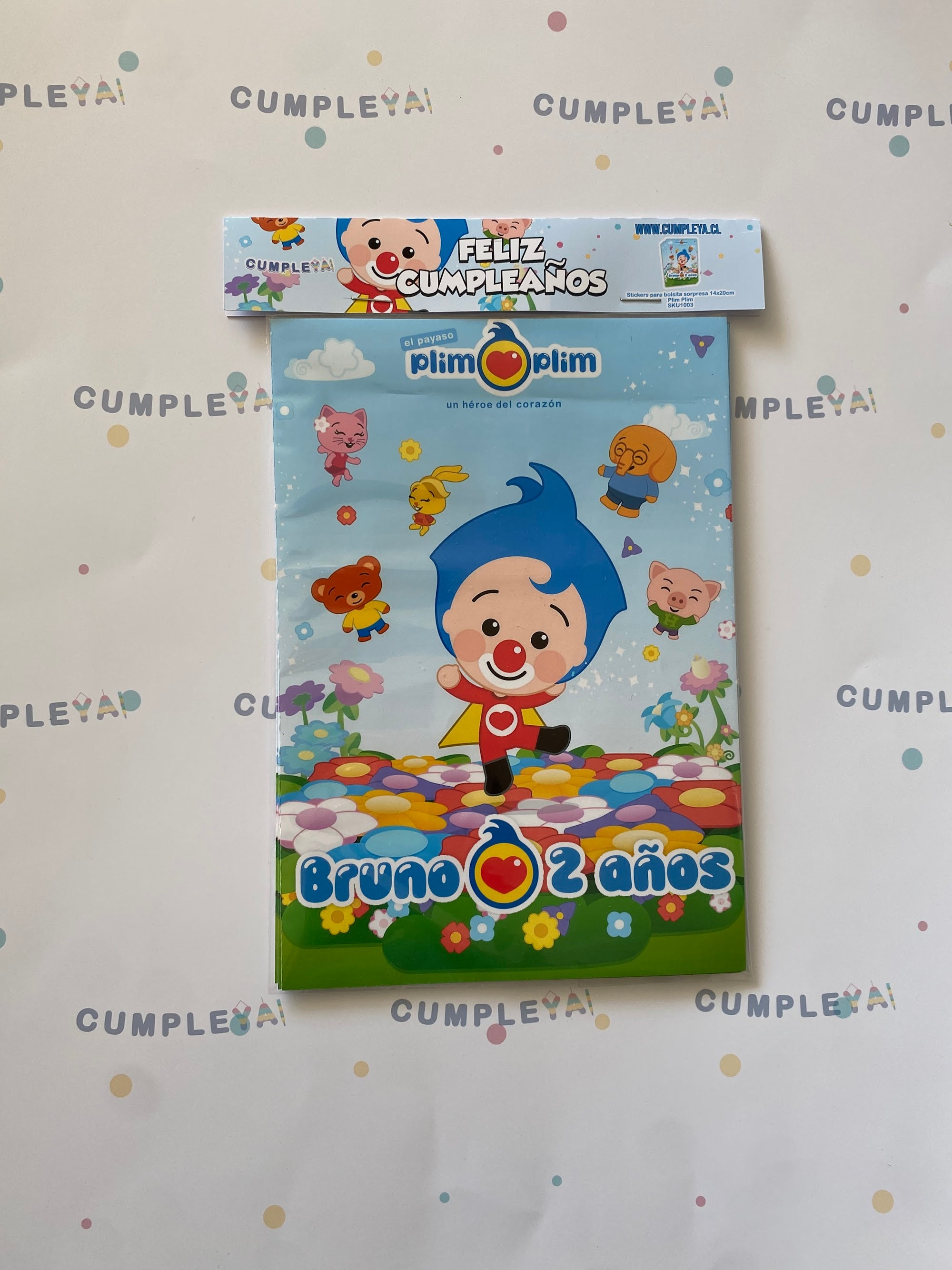 STICKER PLIM PLIM AZUL PARA BOLSA SORPRESA 14X20CM TEMÁTICO