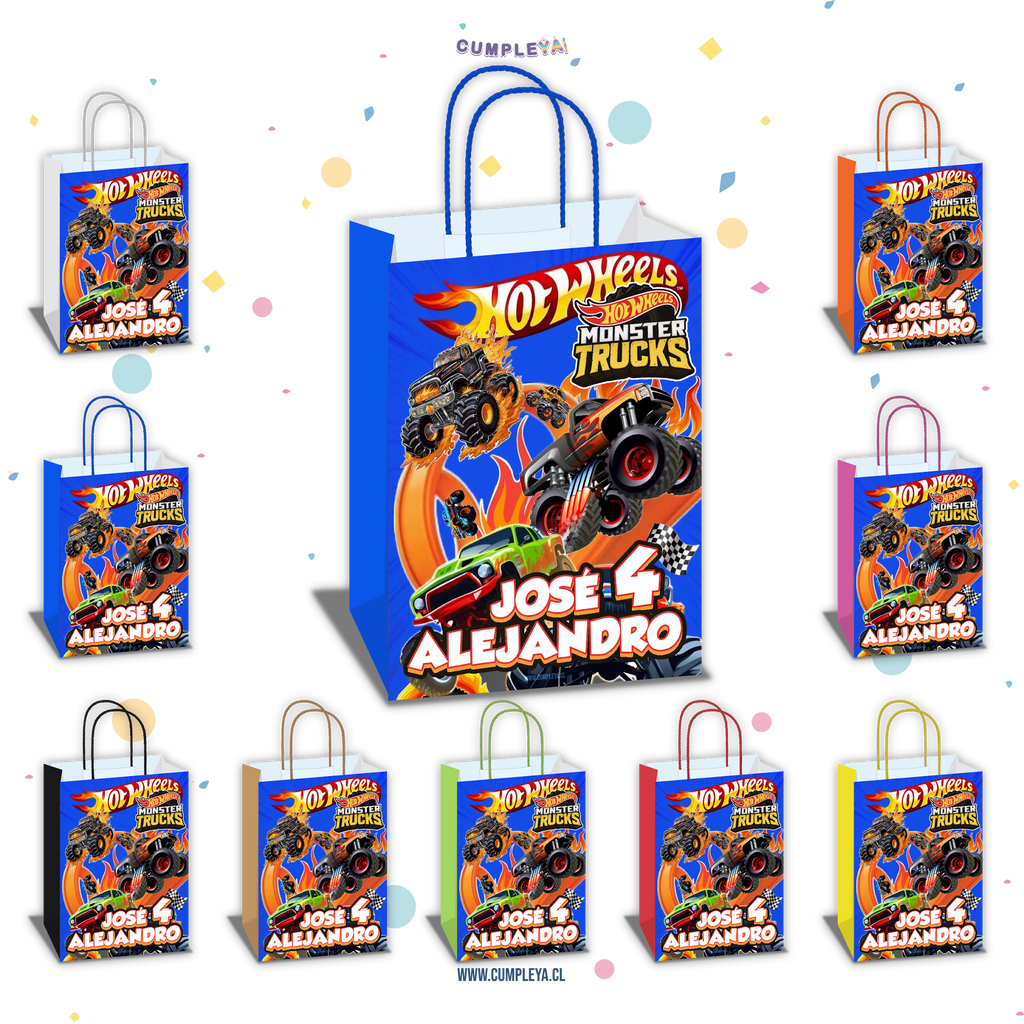 BOLSA SORPRESA MONSTER TRUCK PERSONALIZADA 16X21X8CM