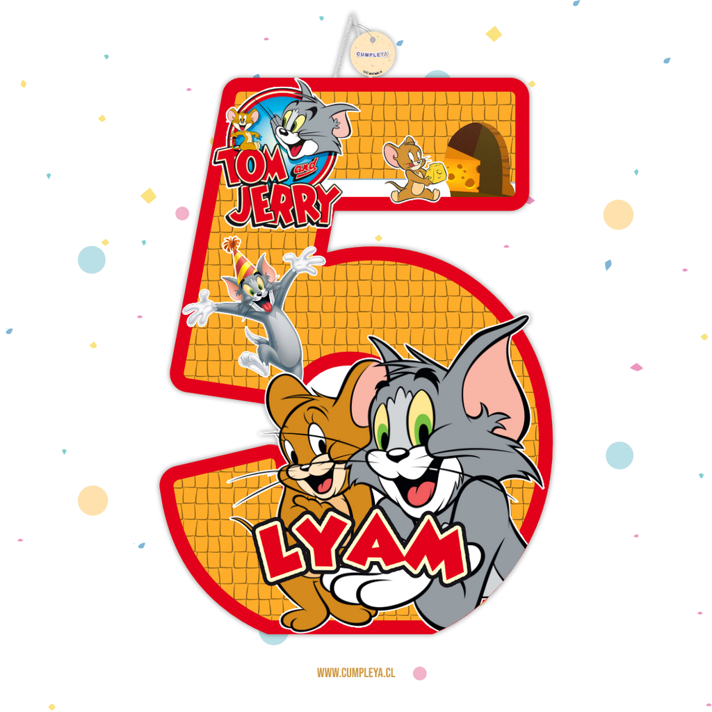 PIÑATA NUMERO 5 CON TOM Y JERRY 40CM PREMIUM