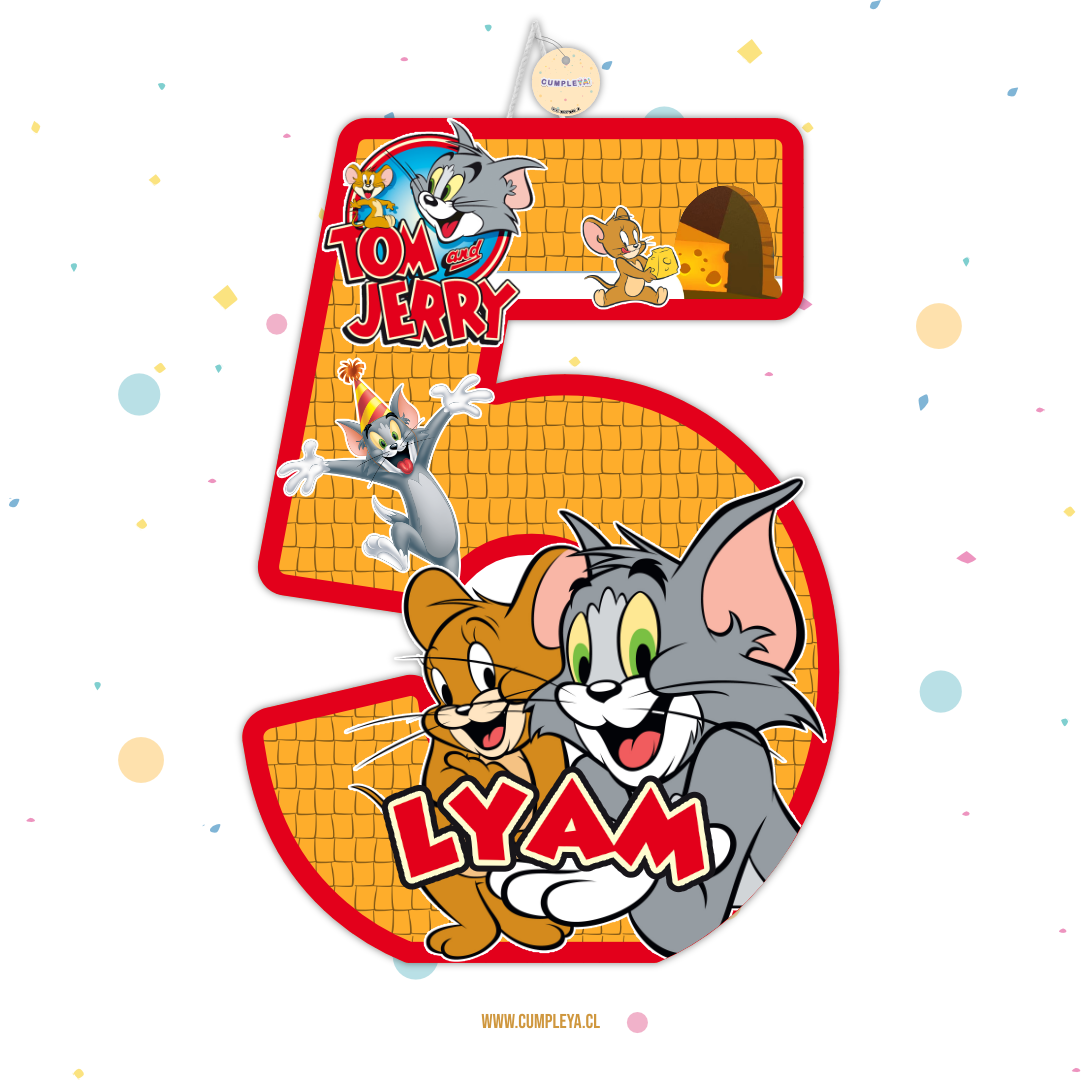 PIÑATA NUMERO 5 CON TOM Y JERRY 40CM PREMIUM
