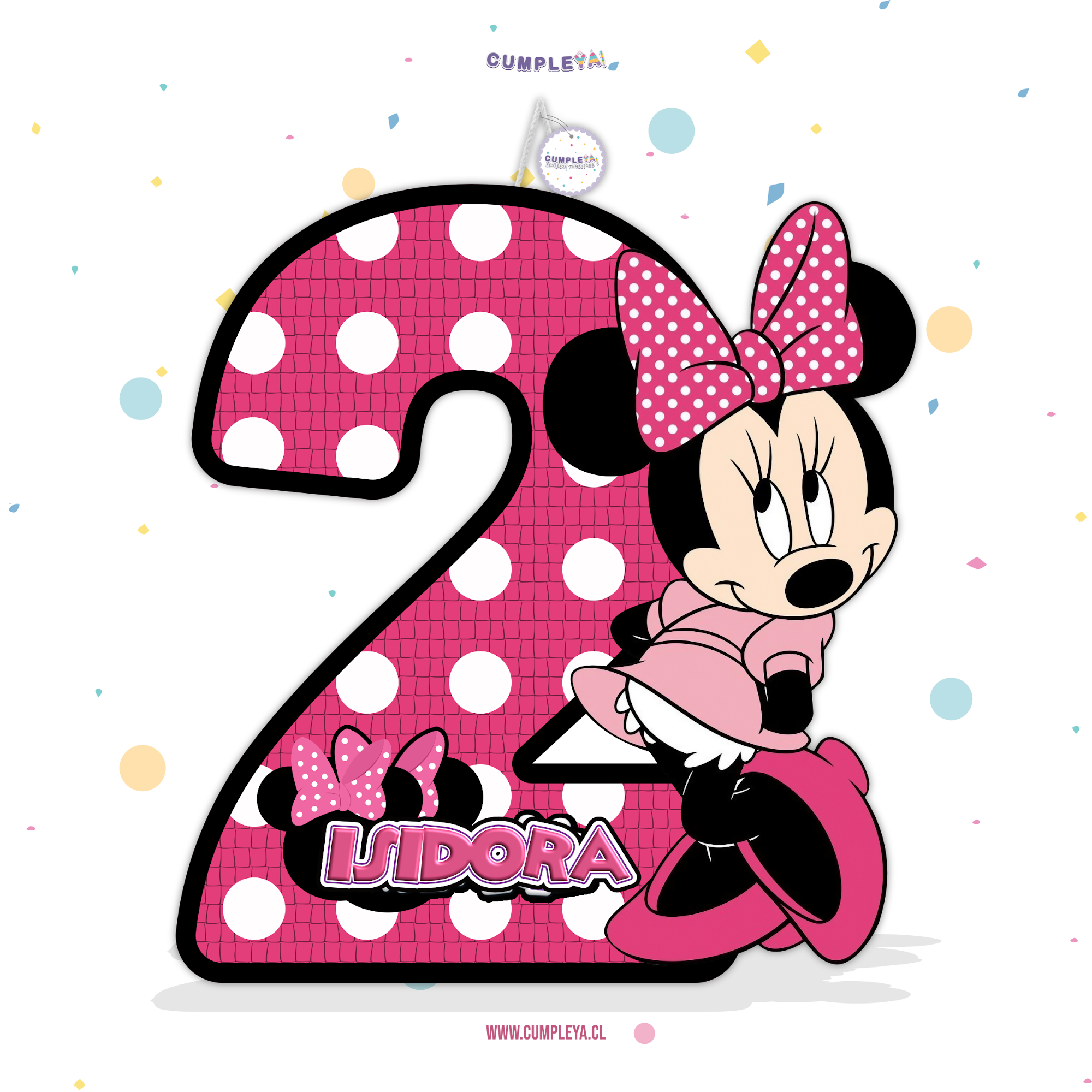 PIÑATA MINNIE NUMERO 2 ROSADA 60CM PREMIUM