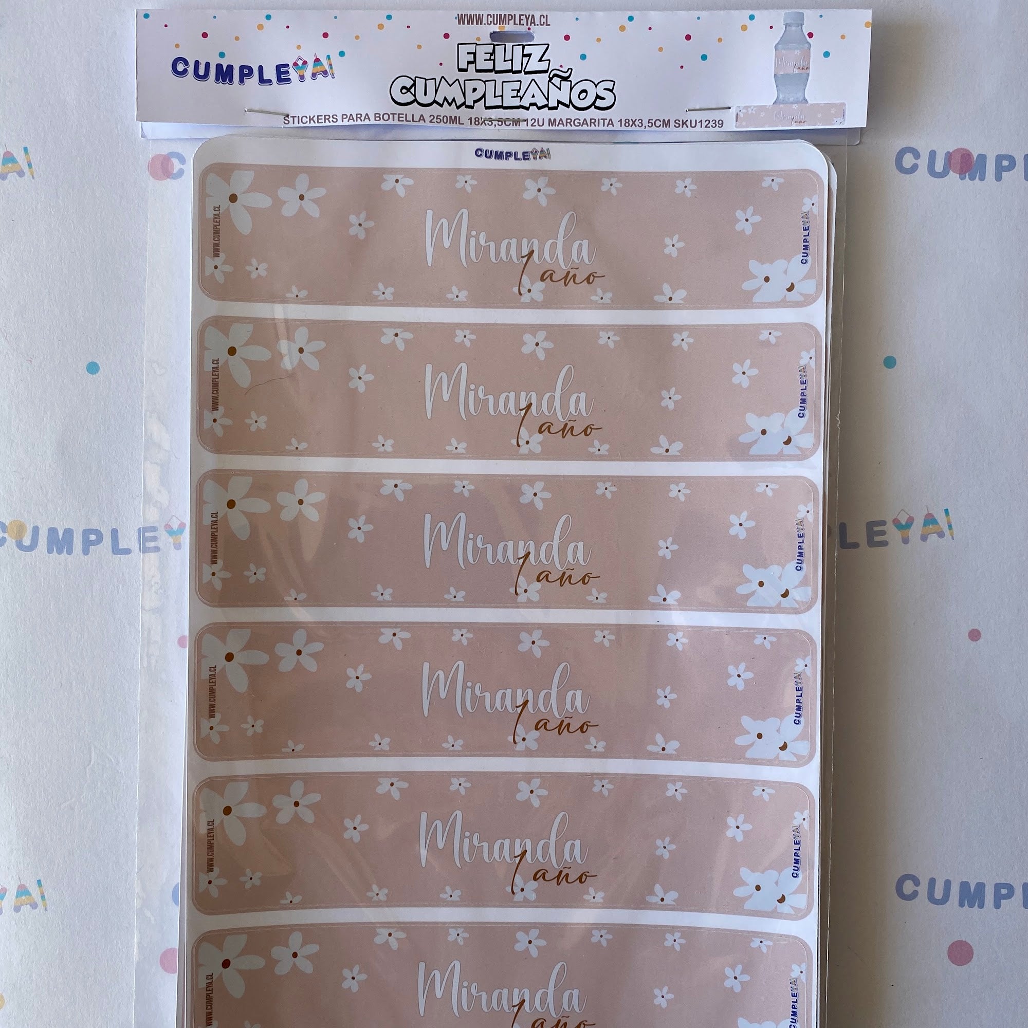 STICKER MARGARITA PARA BOTELLA 250ML 18X3, 5CM SET 12U